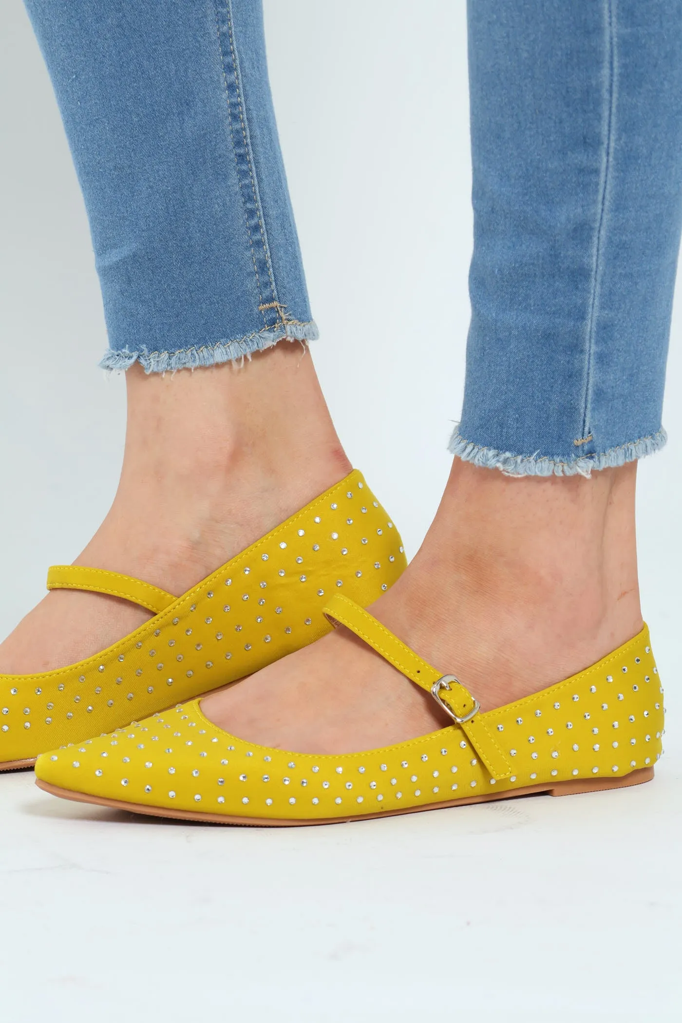 Pointy Diamante Strap Pump - Chartreuse sold by Edgars