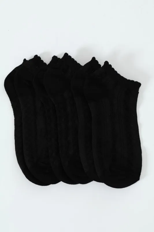 3 Pack Low Cut Jacquard Design Socks - Black sold by Edgars 