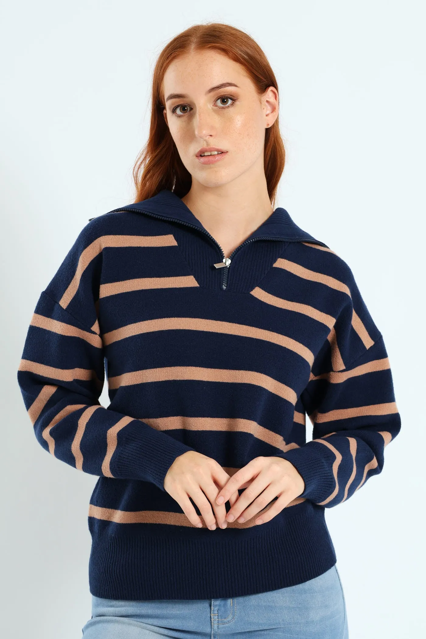 Funnel Neck Pullover With Zip - Navy/Brown sold by Edgars product image thumbnail 3