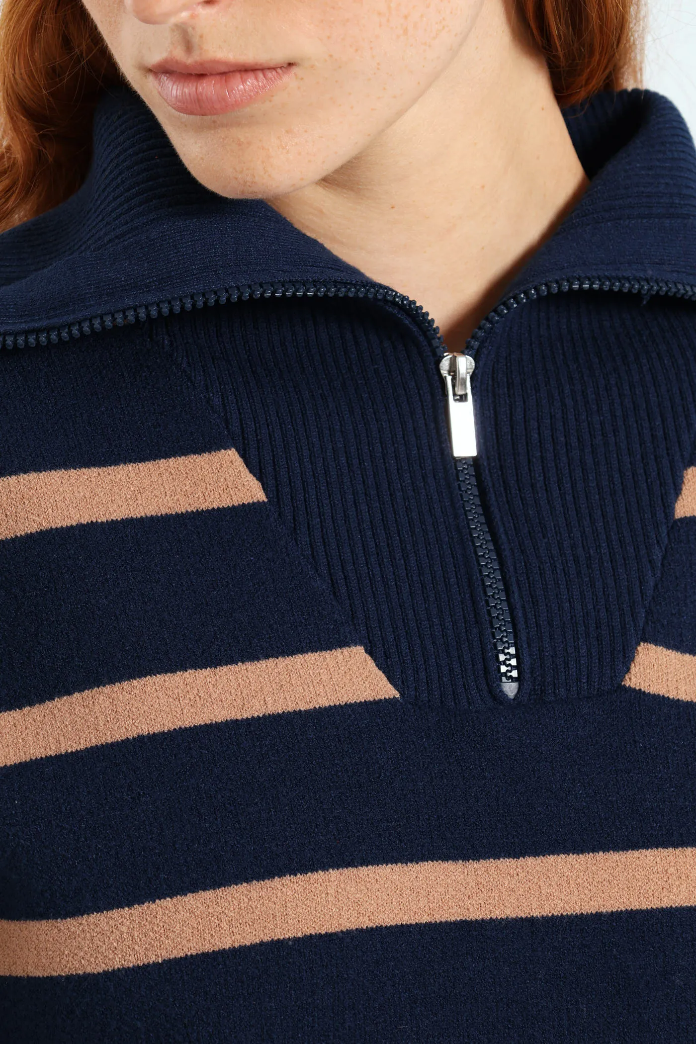 Funnel Neck Pullover With Zip - Navy/Brown sold by Edgars product image thumbnail 2