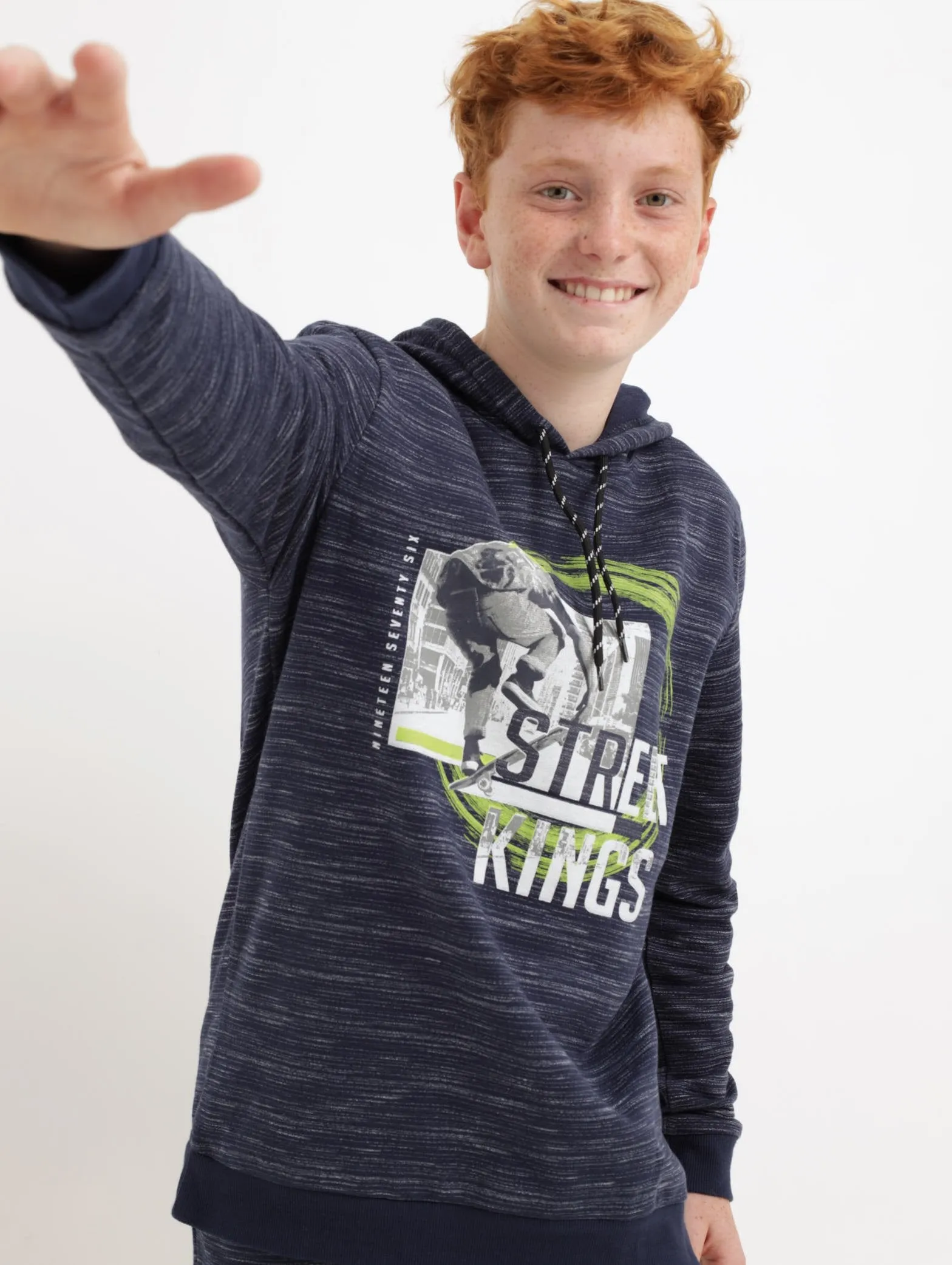 Boys Street Slub Hoody - Navy & White sold by Edgars