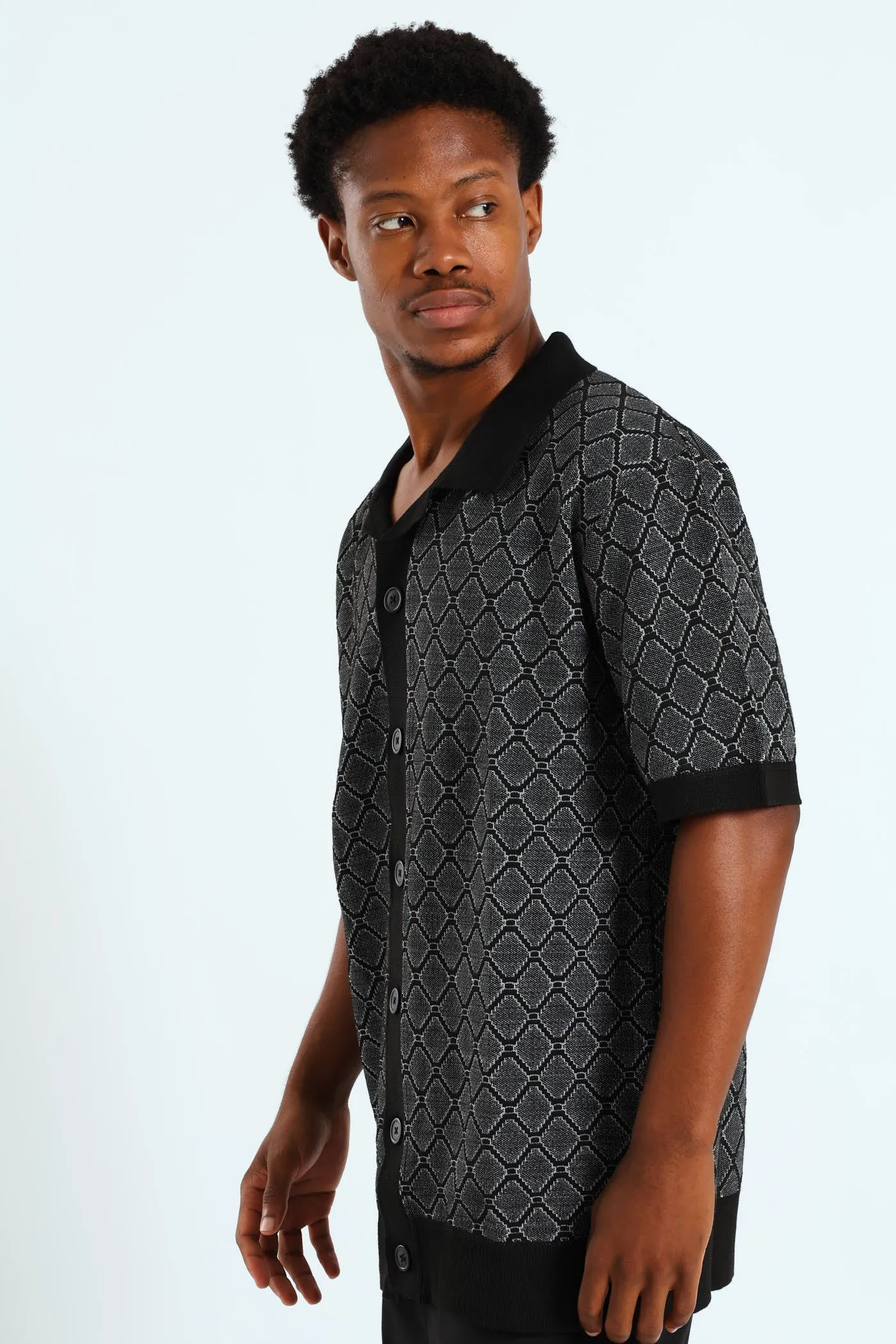 Short Sleeve Button Through Knit Shirt - Black/White sold by Edgars product image thumbnail 2