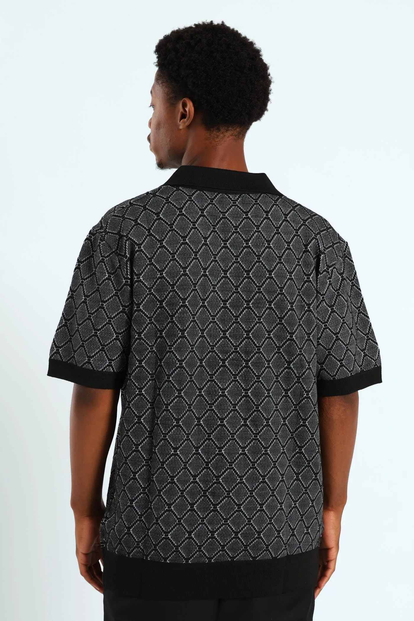 Short Sleeve Button Through Knit Shirt - Black/White sold by Edgars product image thumbnail 3