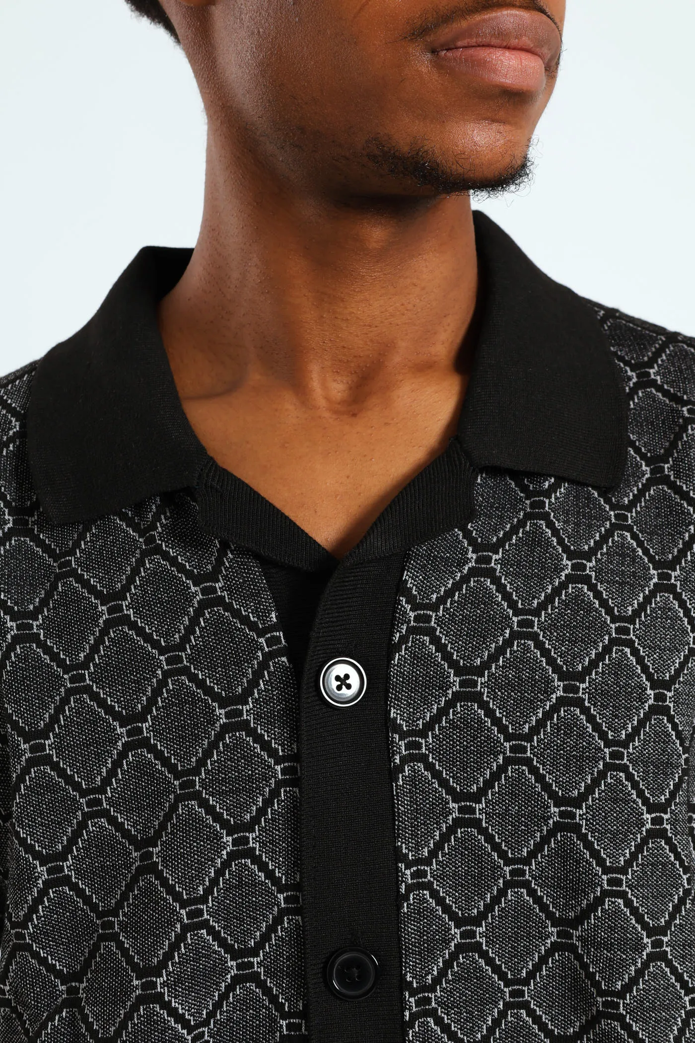 Short Sleeve Button Through Knit Shirt - Black/White sold by Edgars product image thumbnail 4