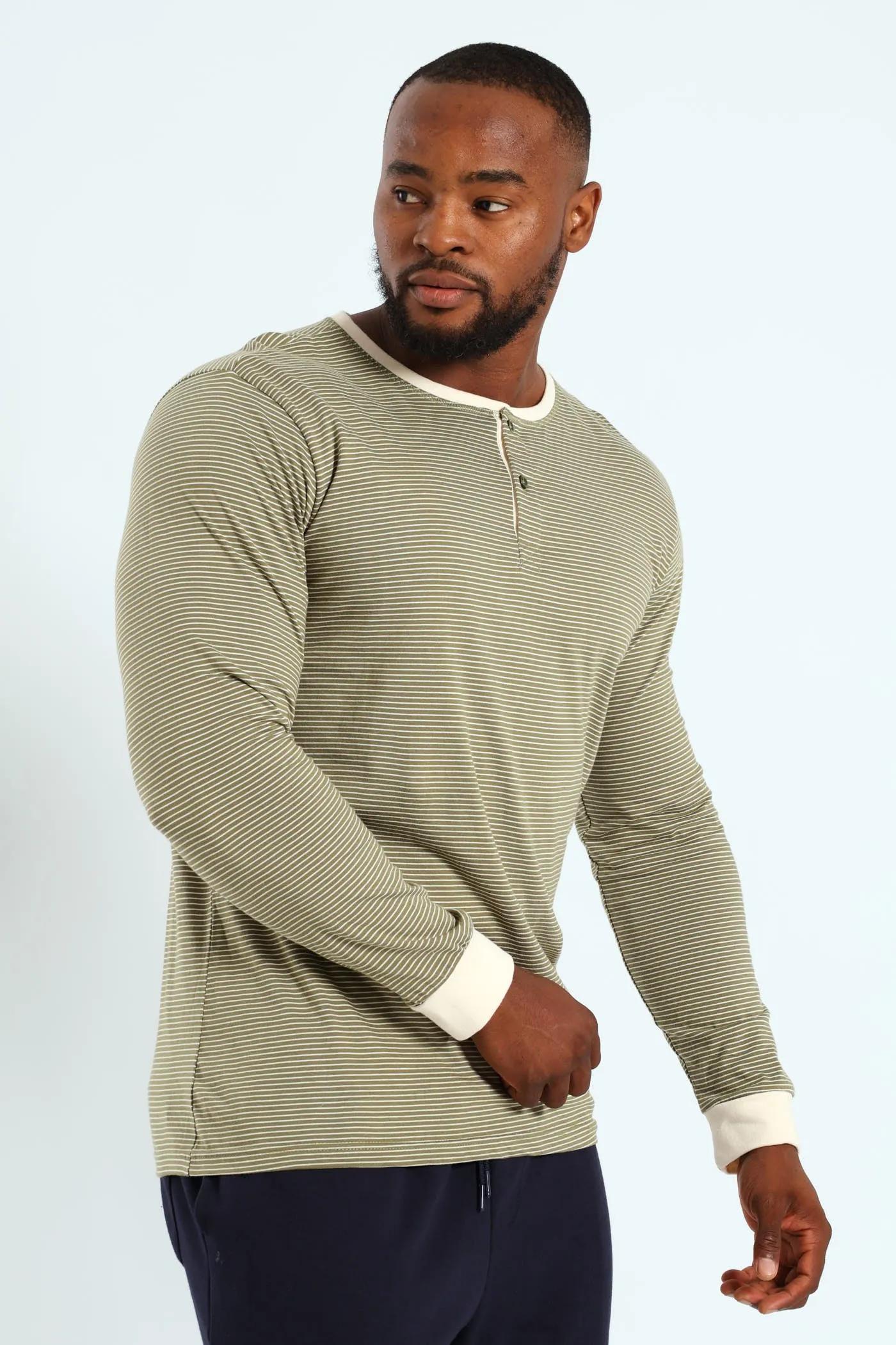 Feather Stripe Henley Sleepshirt - Fatigue sold by Edgars product image thumbnail 2