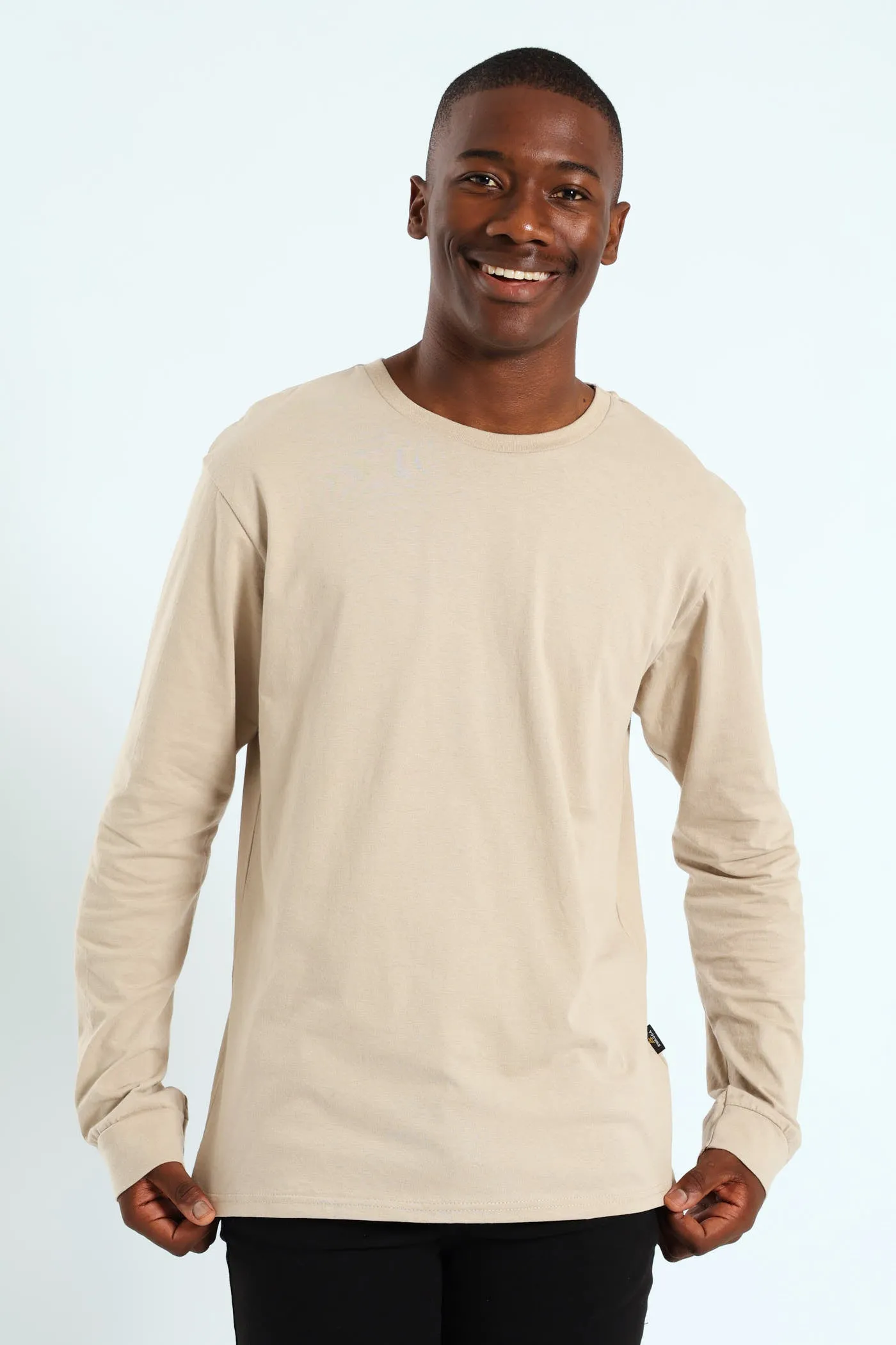 Long Sleeve Basic Crew Cuff Tee - Stone sold by Edgars