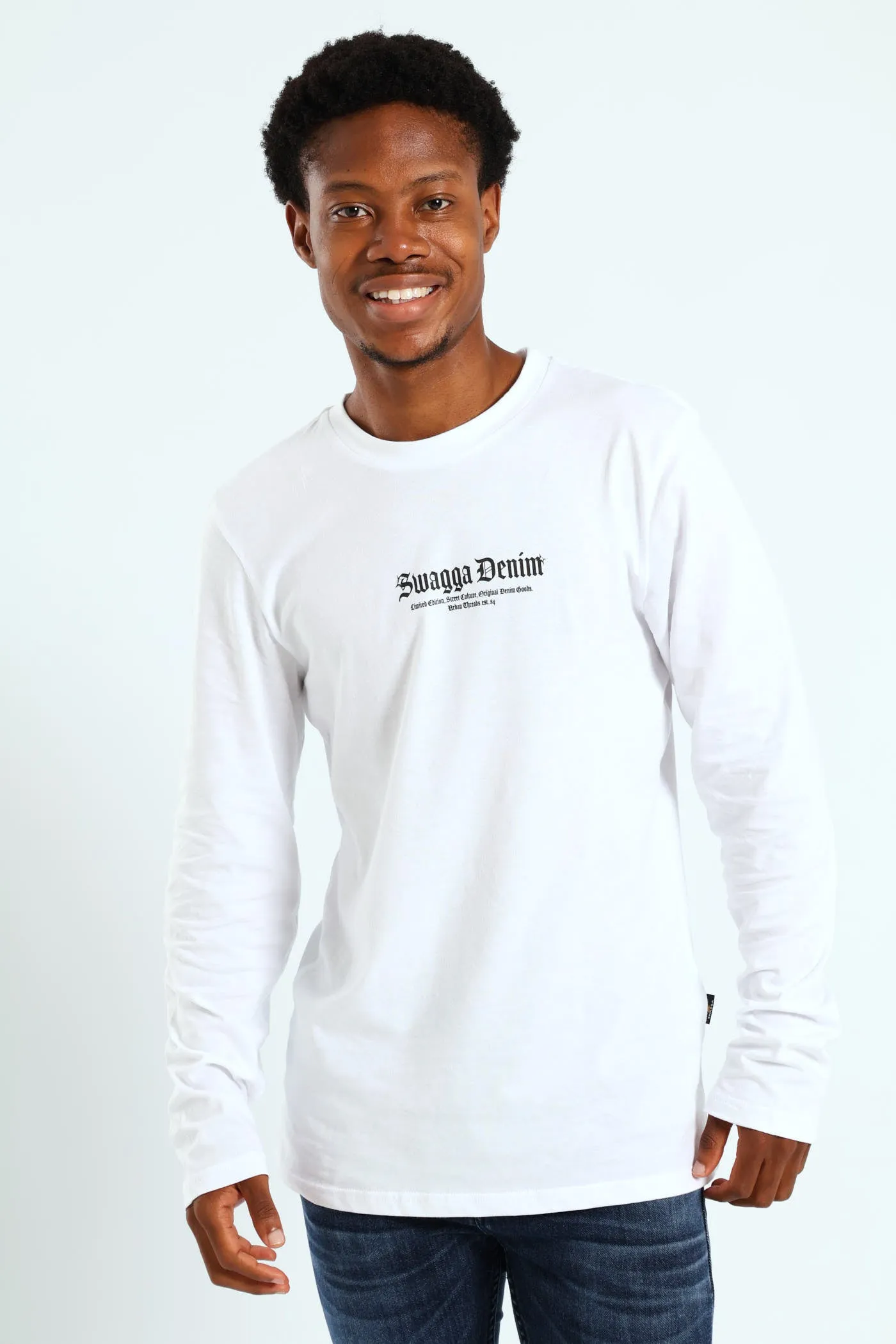 Long Sleeve Placement Print Tee - White sold by Edgars