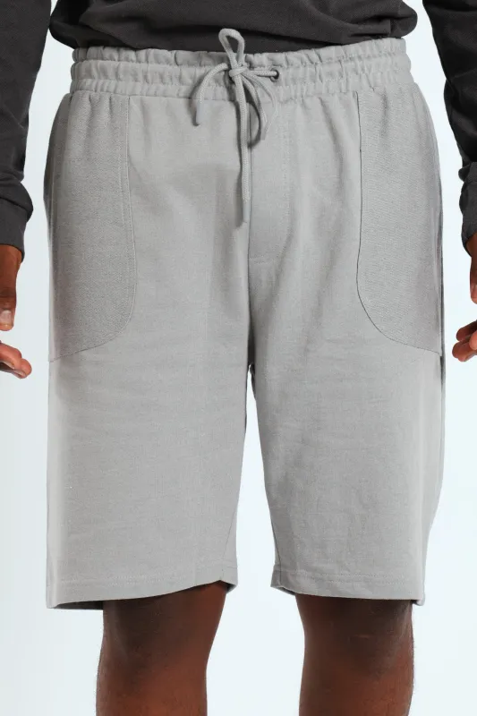 Basic Fleece Front Pocket Terry Shorts - Light Grey sold by Edgars
