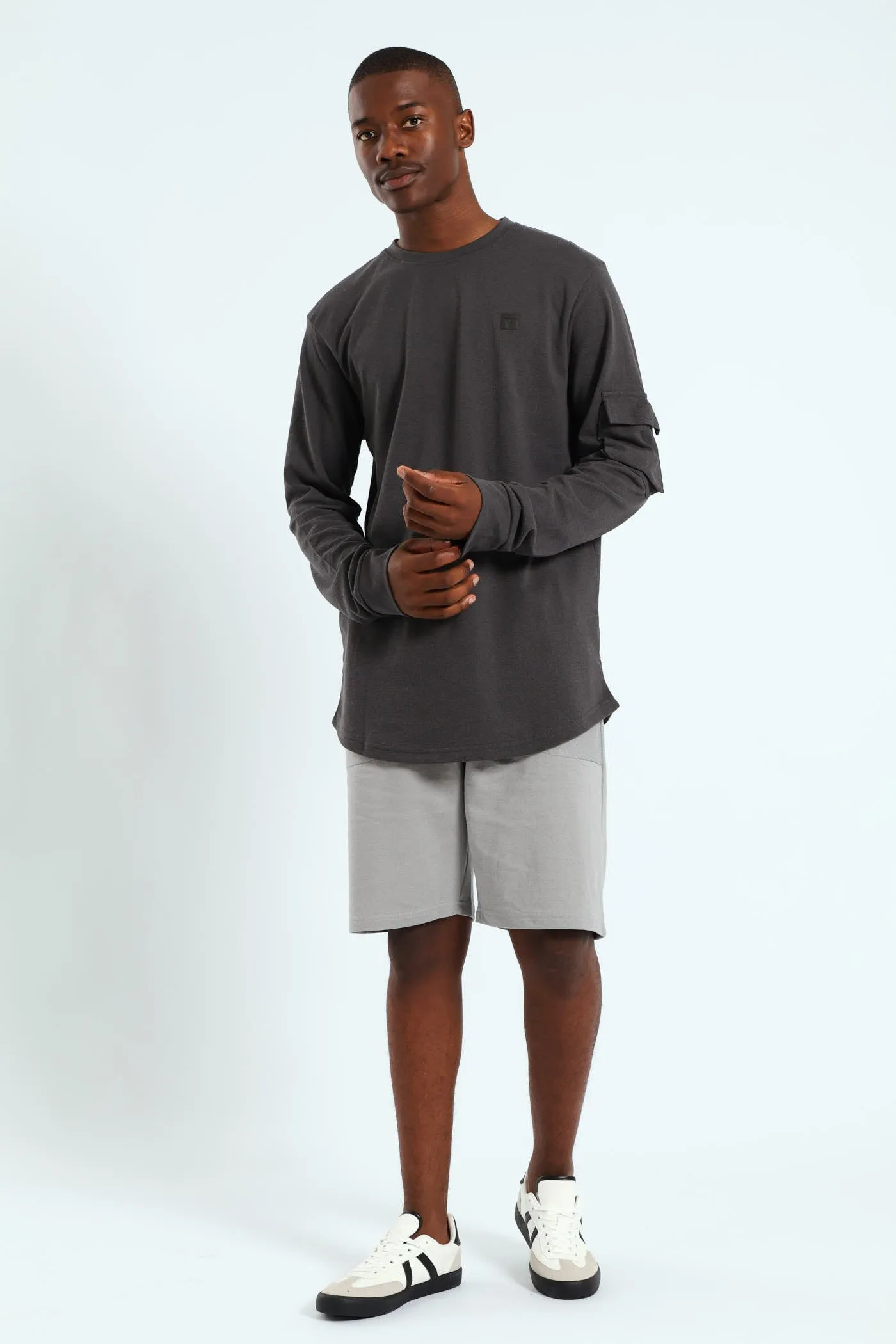 Utility Curved Hem Long Sleeve Tee - Charcoal sold by Edgars product image thumbnail 4