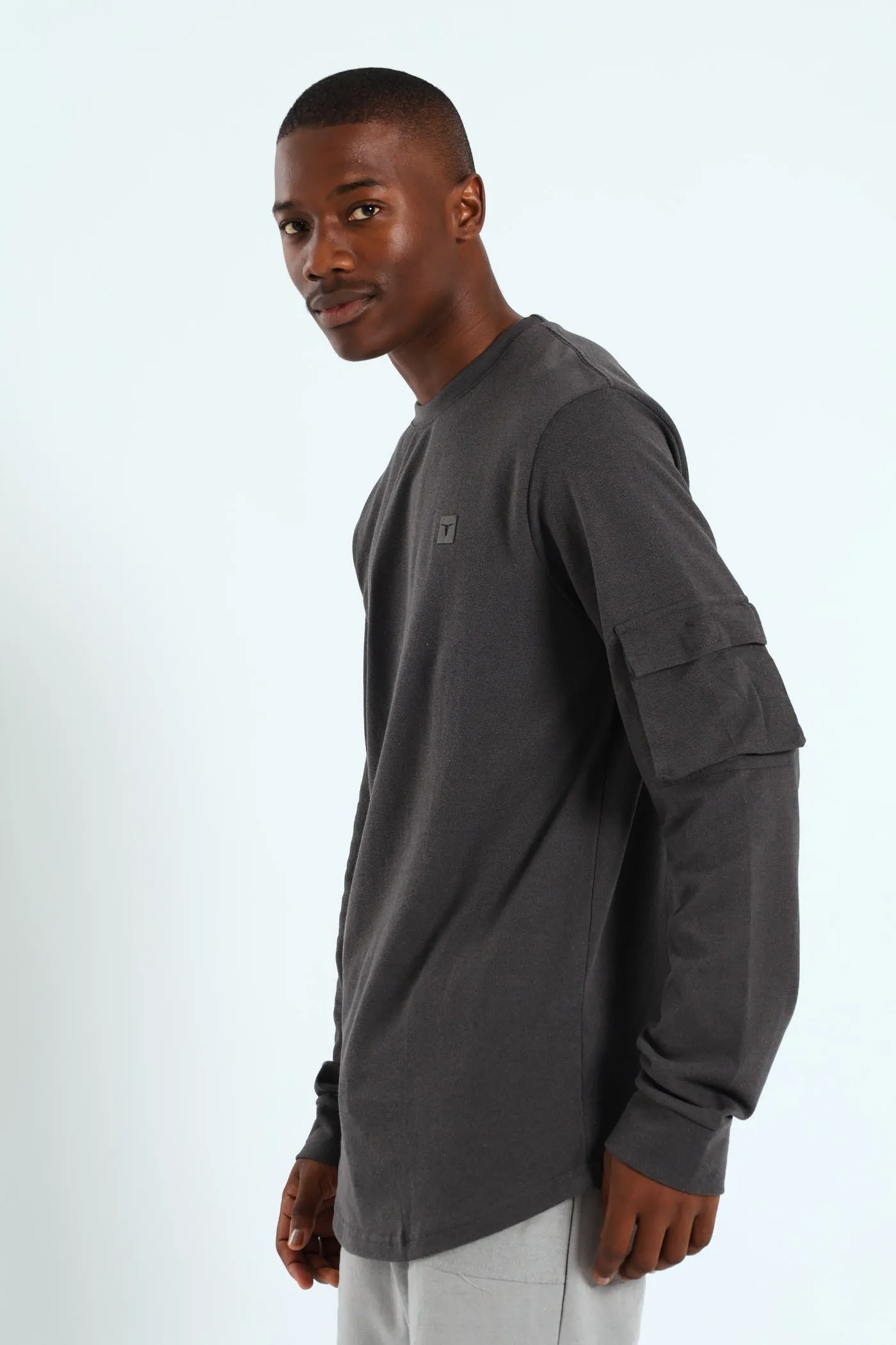 Utility Curved Hem Long Sleeve Tee - Charcoal sold by Edgars product image thumbnail 2