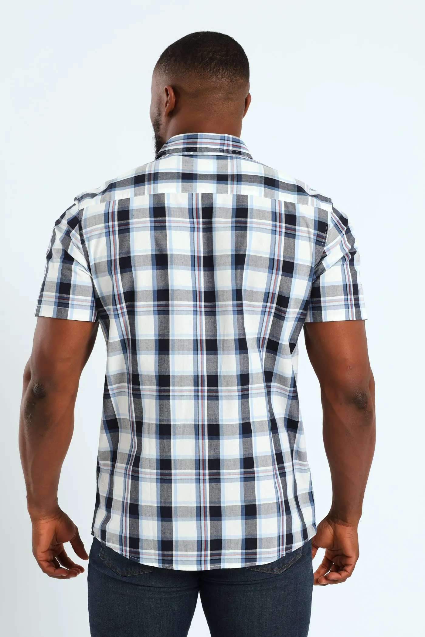 Short Sleeve Check Shirt - White/Navy/Ochre sold by Edgars product image thumbnail 3