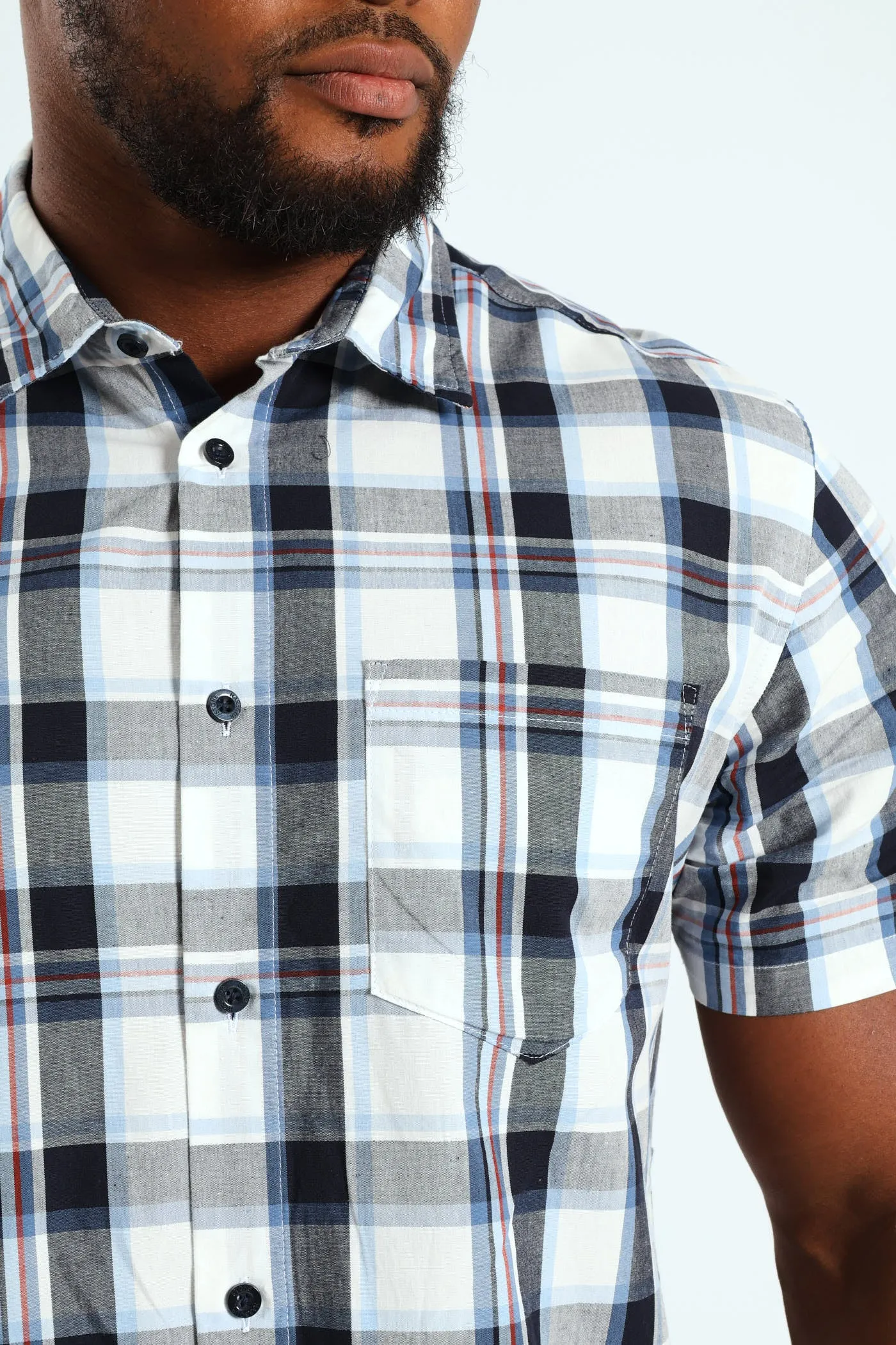 Short Sleeve Check Shirt - White/Navy/Ochre sold by Edgars product image thumbnail 4