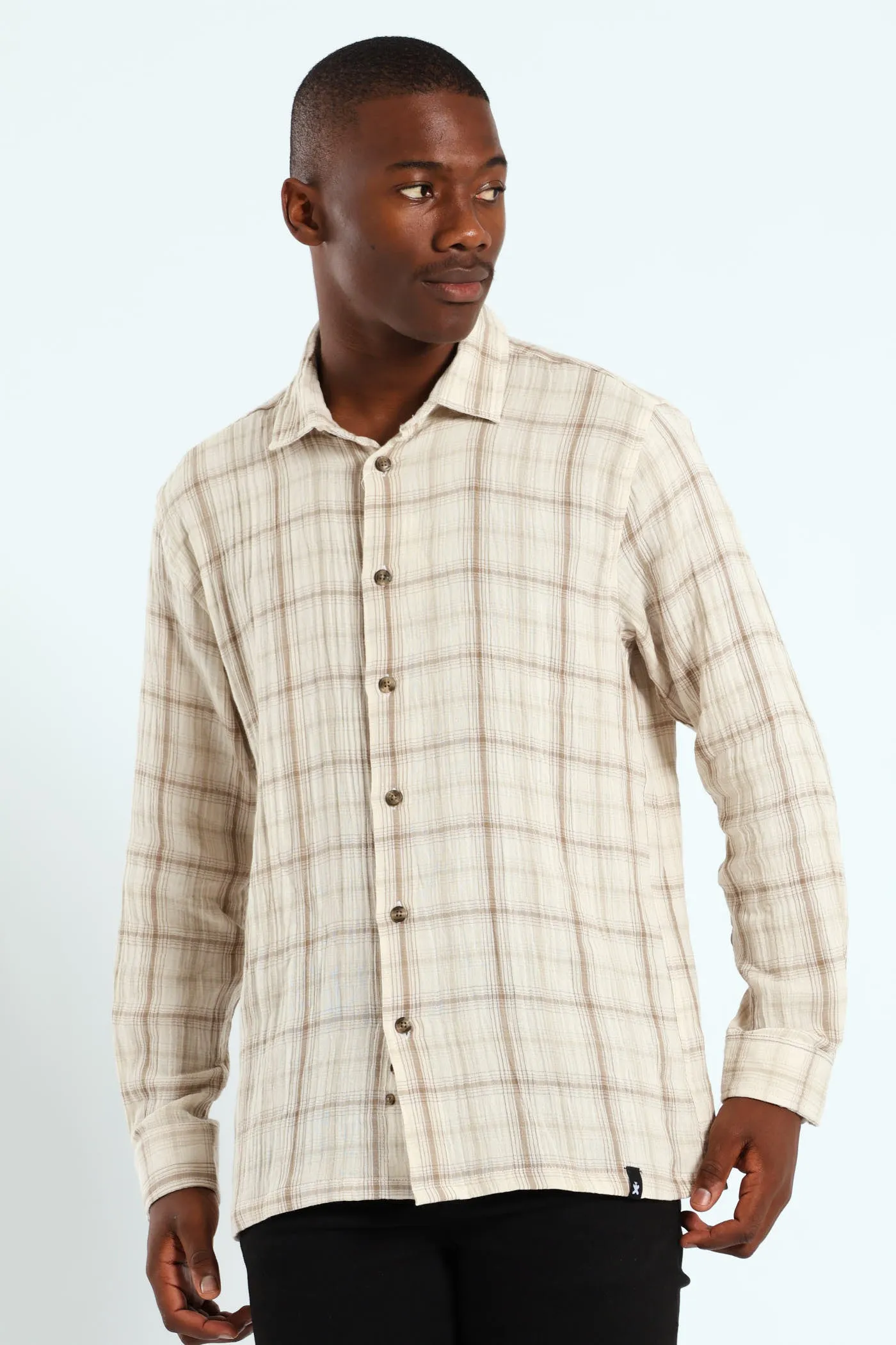 Crinkle Check Shirt - Stone sold by Edgars