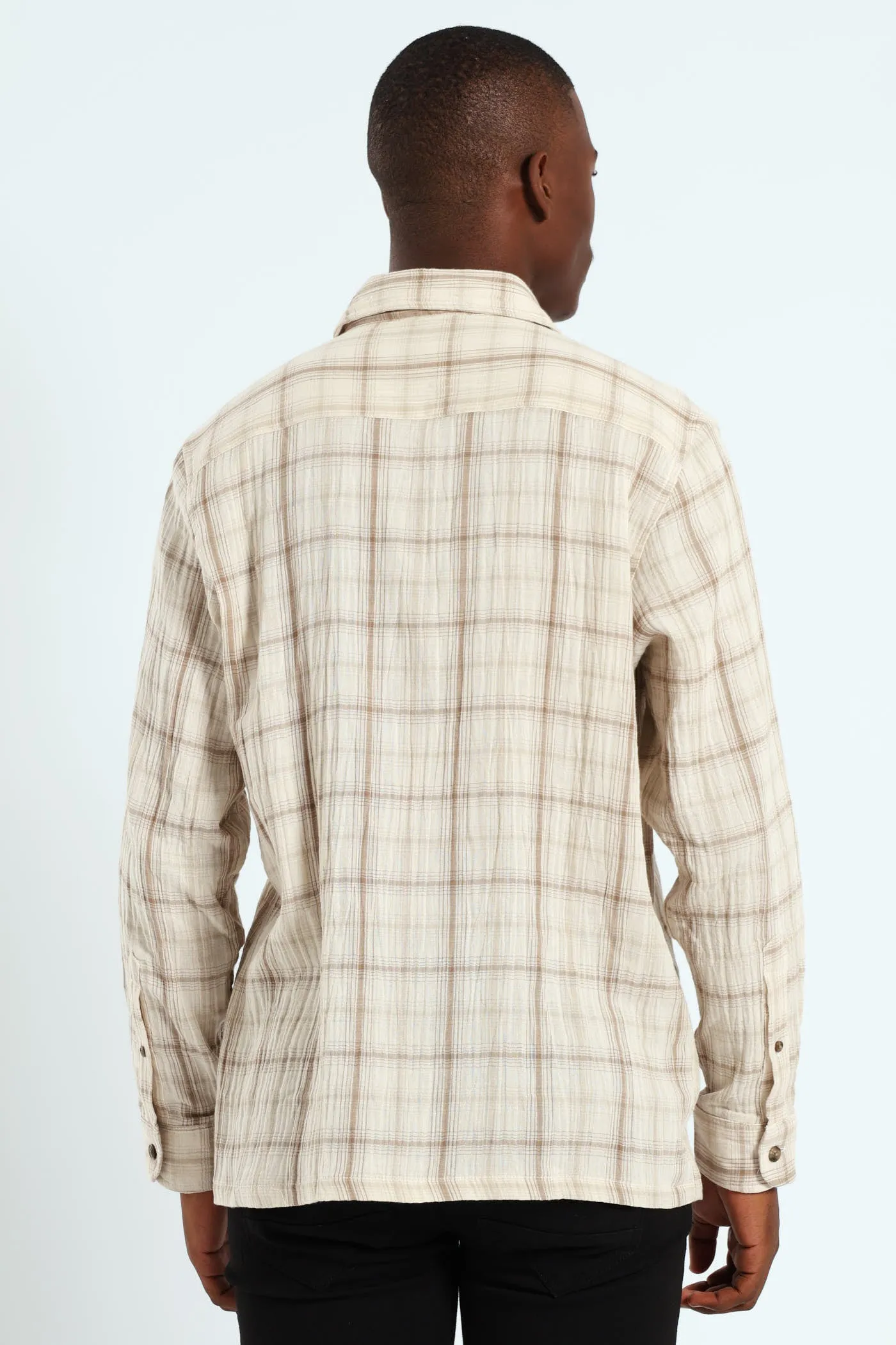 Crinkle Check Shirt - Stone sold by Edgars product image thumbnail 3