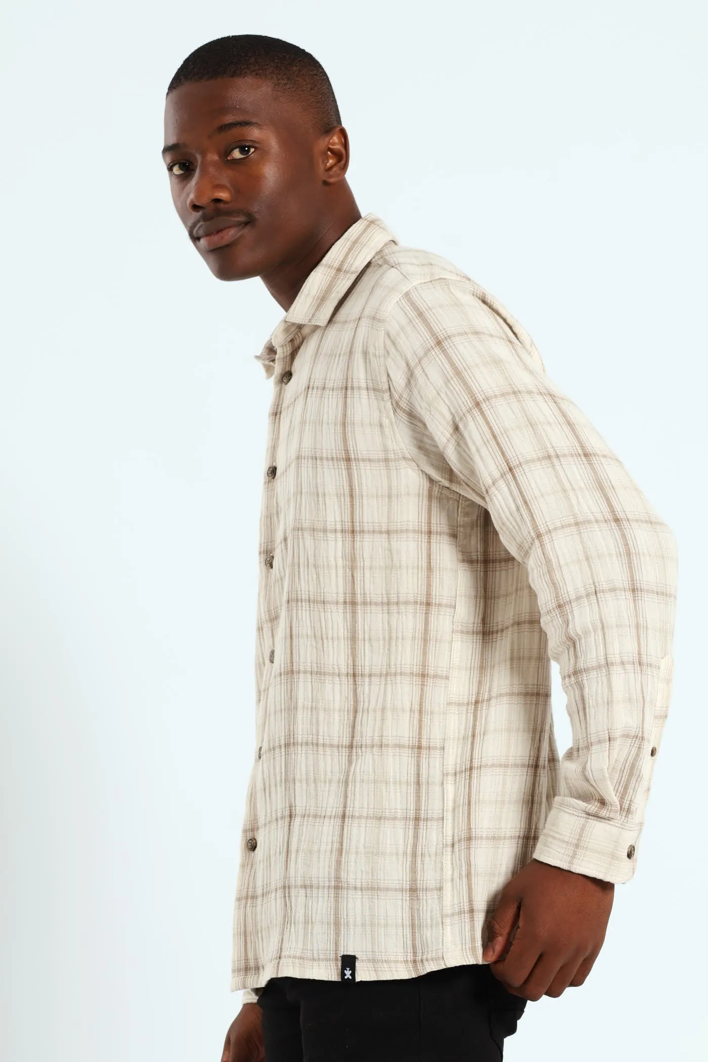 Crinkle Check Shirt - Stone sold by Edgars product image thumbnail 2