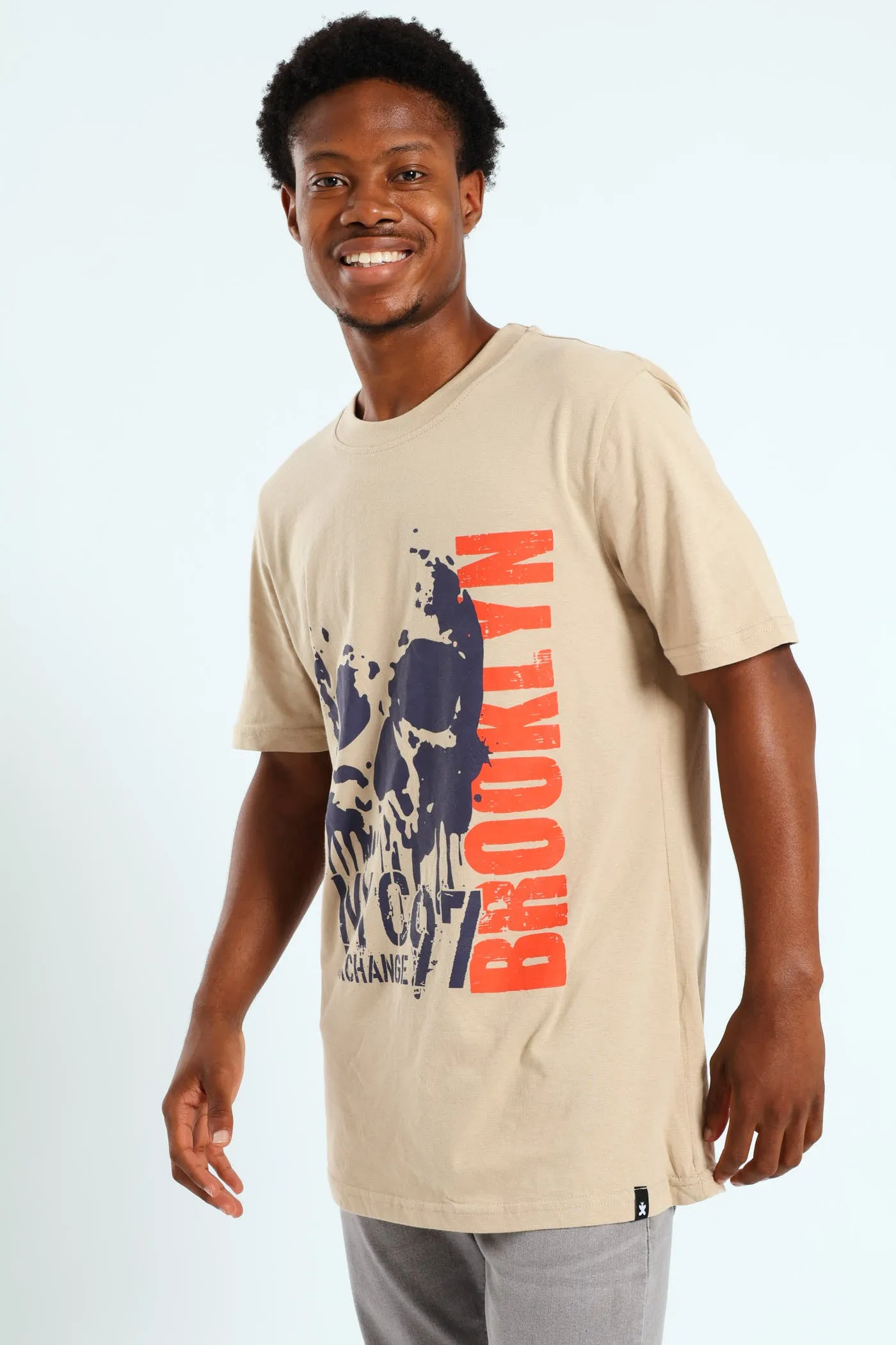 Two Colour Front Print T-Shirt - Stone sold by Edgars