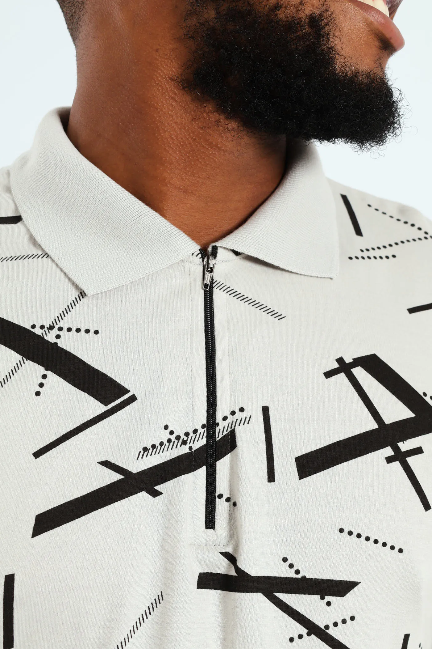 Long Sleeve Printed Zip Geo Golfer - Grey sold by Edgars product image thumbnail 4