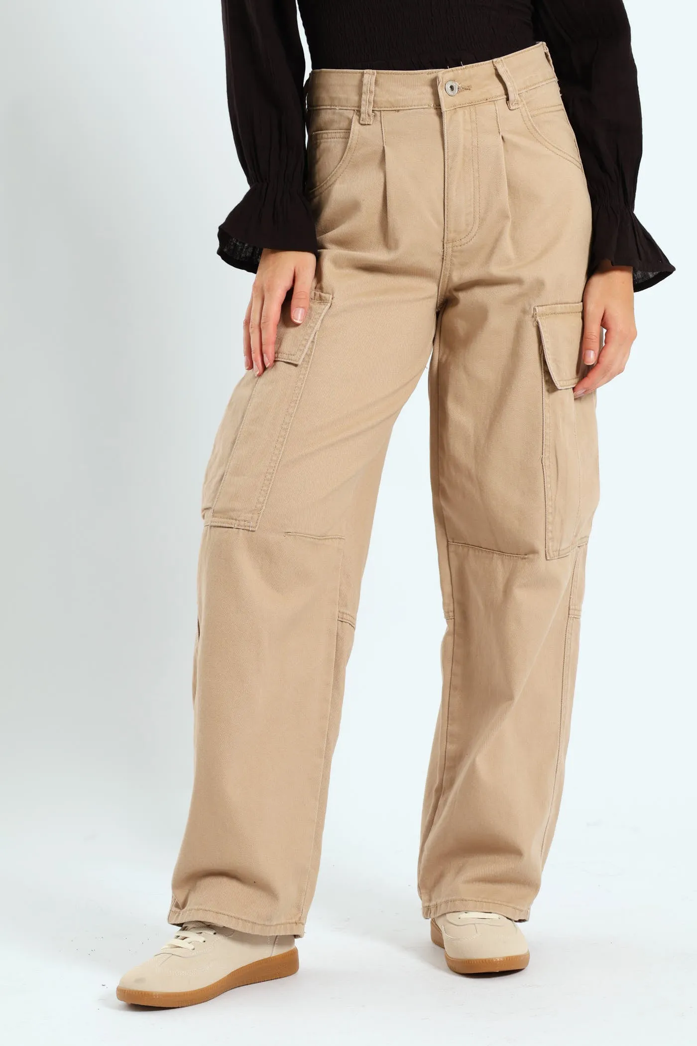 Pleated Barrel Cargo Pants - Stone sold by Edgars