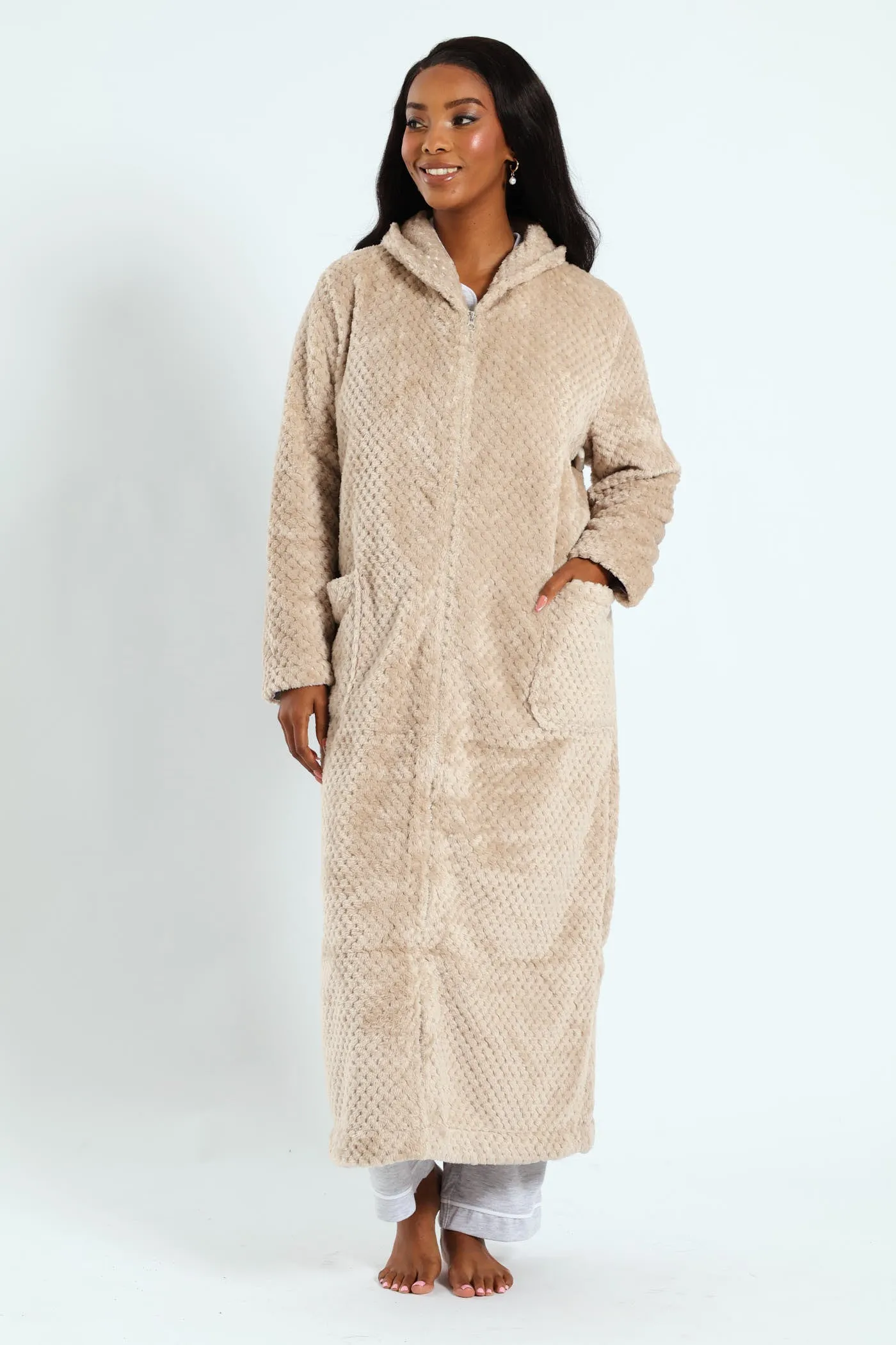 Ankle Length Zip Through Gown - Light Brown sold by Edgars