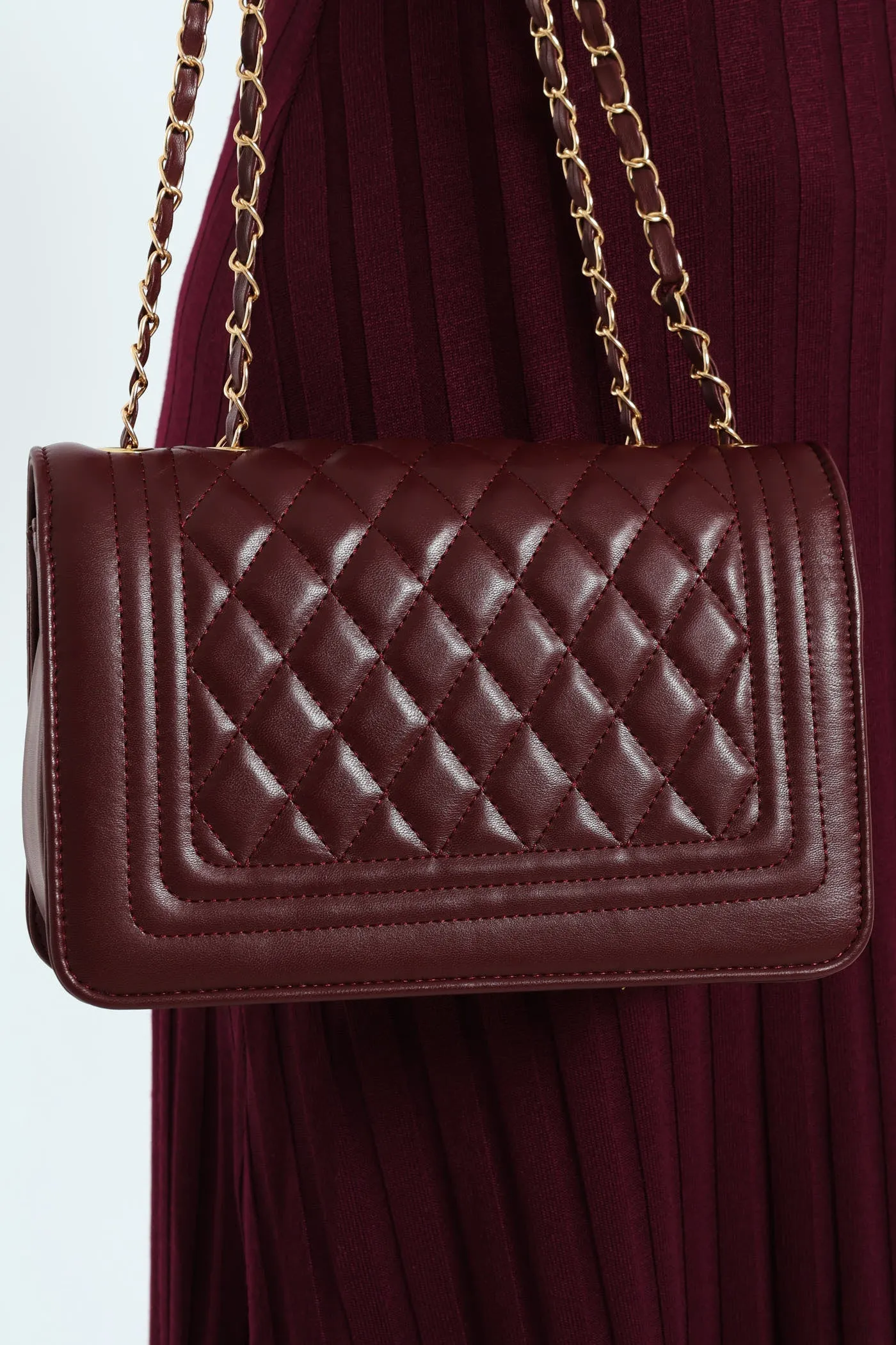 Quilted Chain Satchel - Wine sold by Edgars product image thumbnail 5