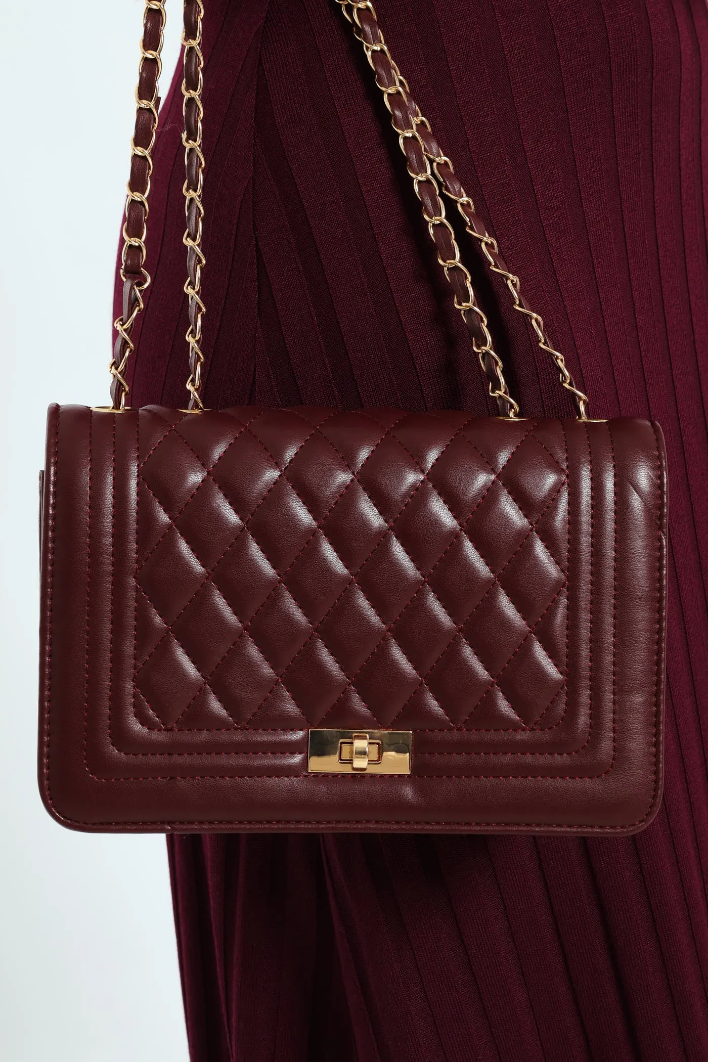 Quilted Chain Satchel - Wine sold by Edgars product image thumbnail 2