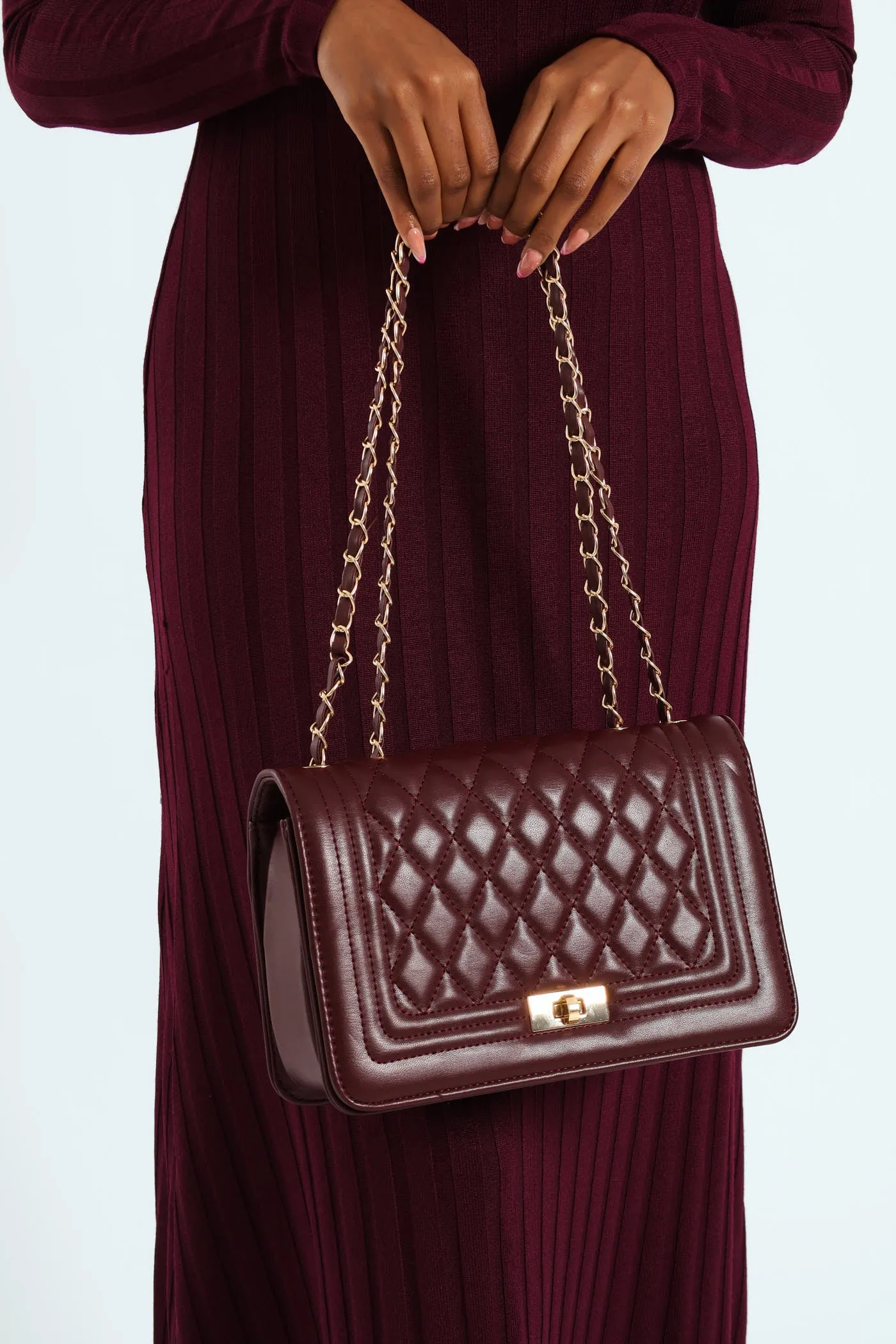 Quilted Chain Satchel - Wine sold by Edgars