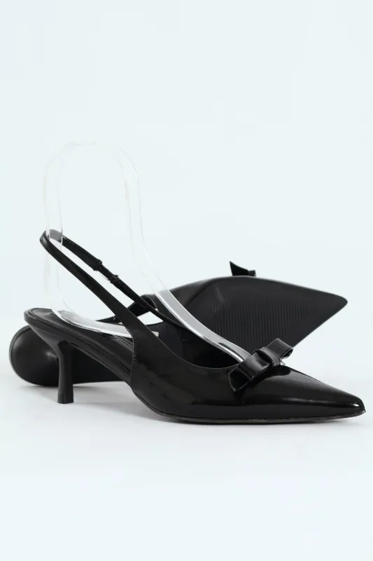 Kitten Slingback Heel With Slim Bow - Black sold by Edgars