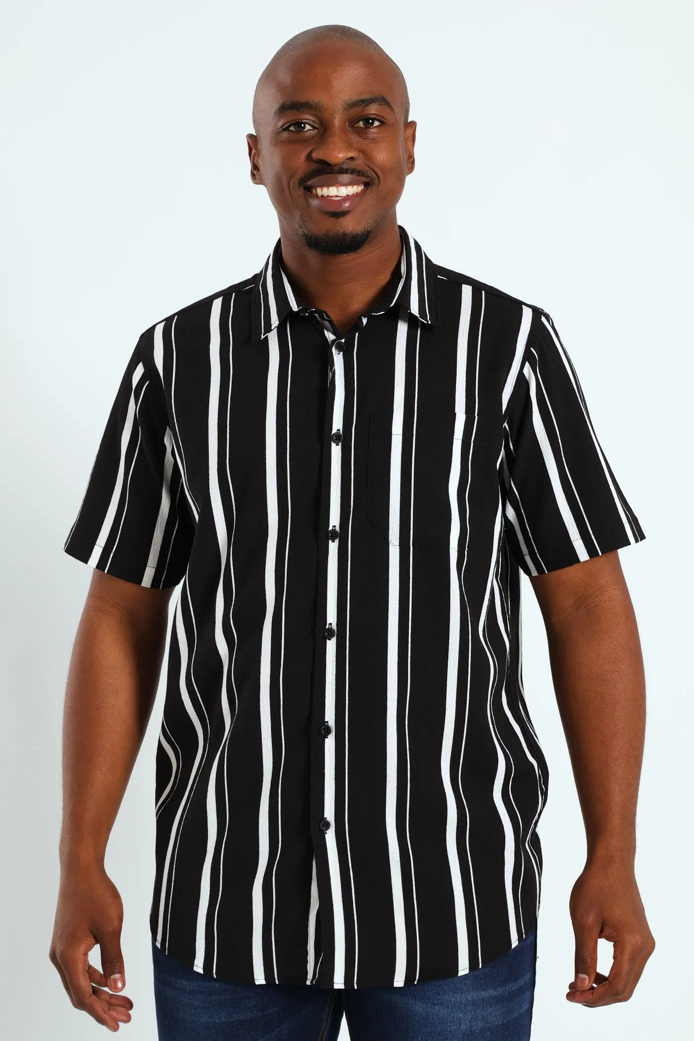 Seersucker Stripe Shirt - Black sold by Edgars