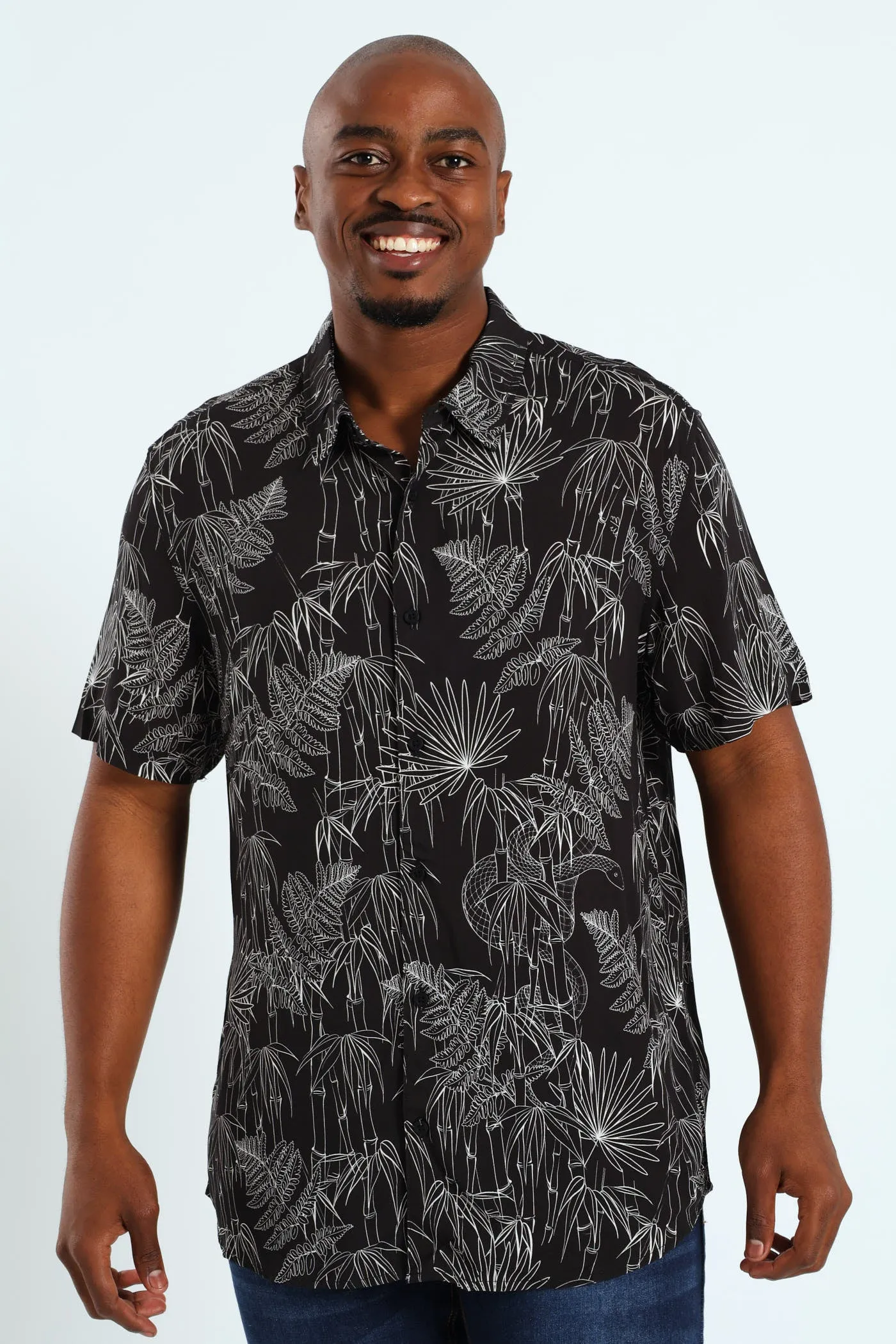 Eco Rayon Jungle Snake Shirt - Black sold by Edgars