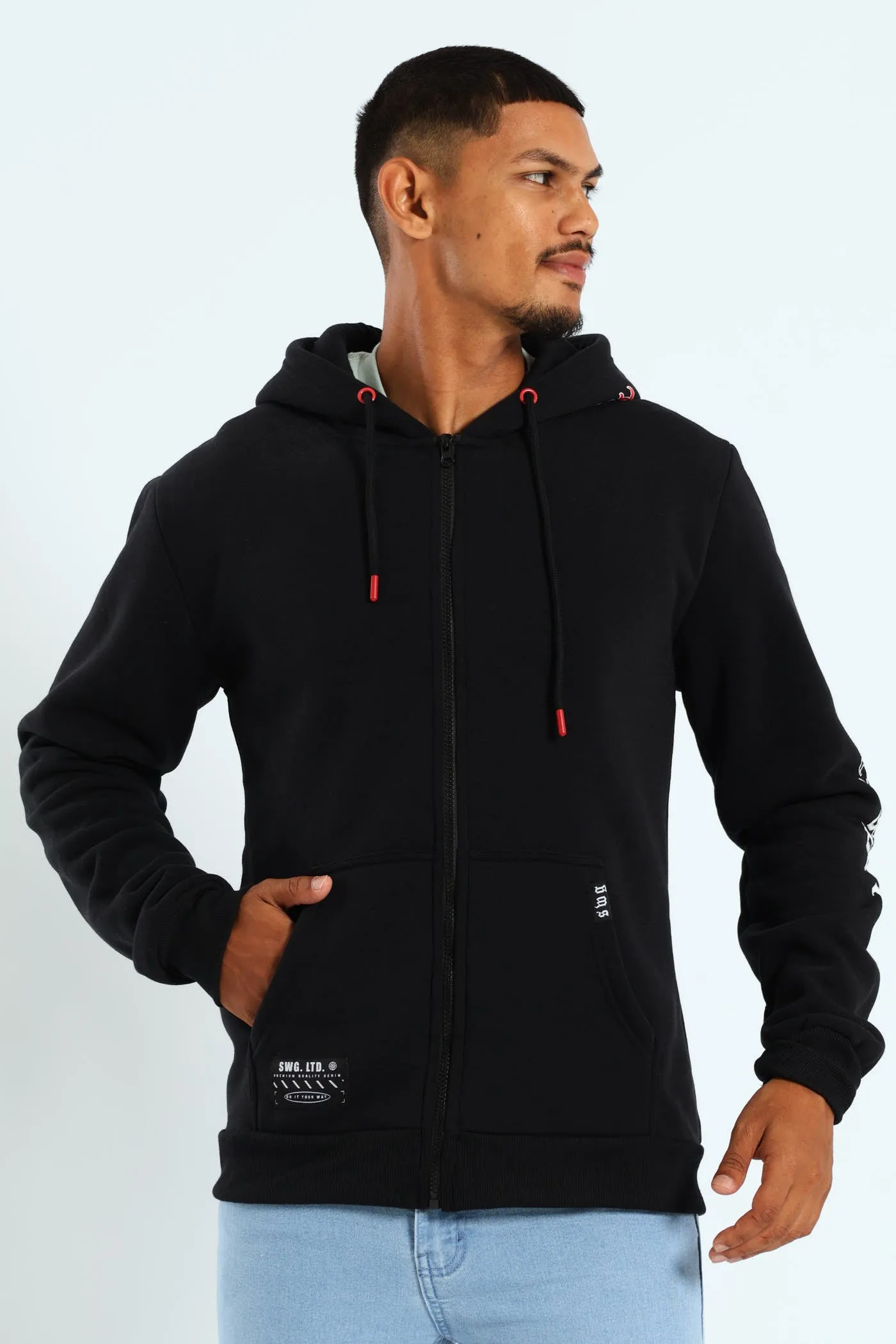 Back Sleeve Fleece Printed Hoodie - Black sold by Edgars