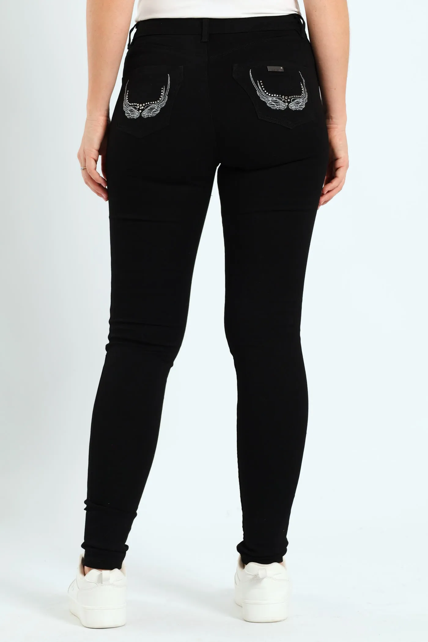 Mid Waist Skinny Denim With Wings On Pockets - Black sold by Edgars product image thumbnail 2