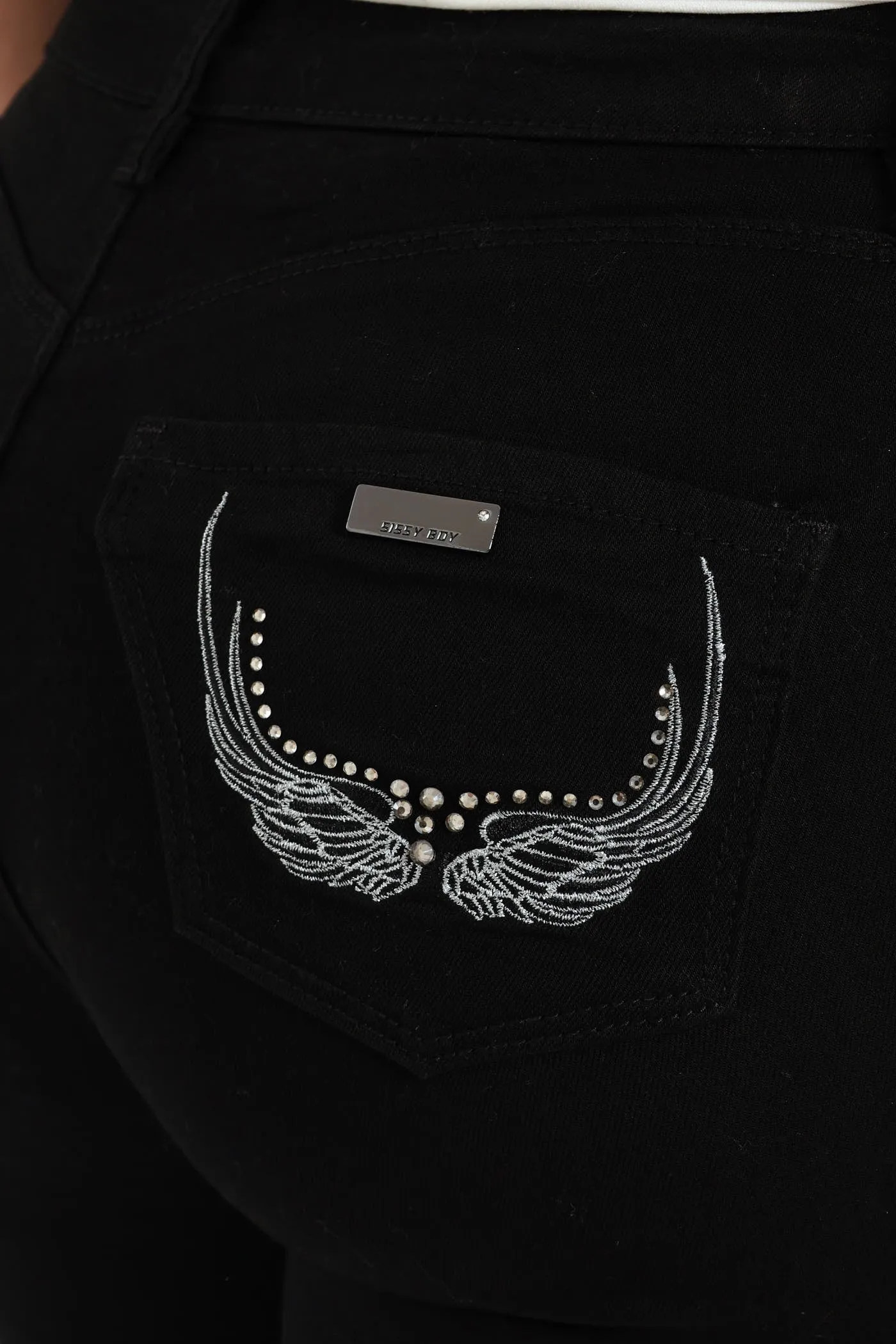 Mid Waist Skinny Denim With Wings On Pockets - Black sold by Edgars product image thumbnail 4