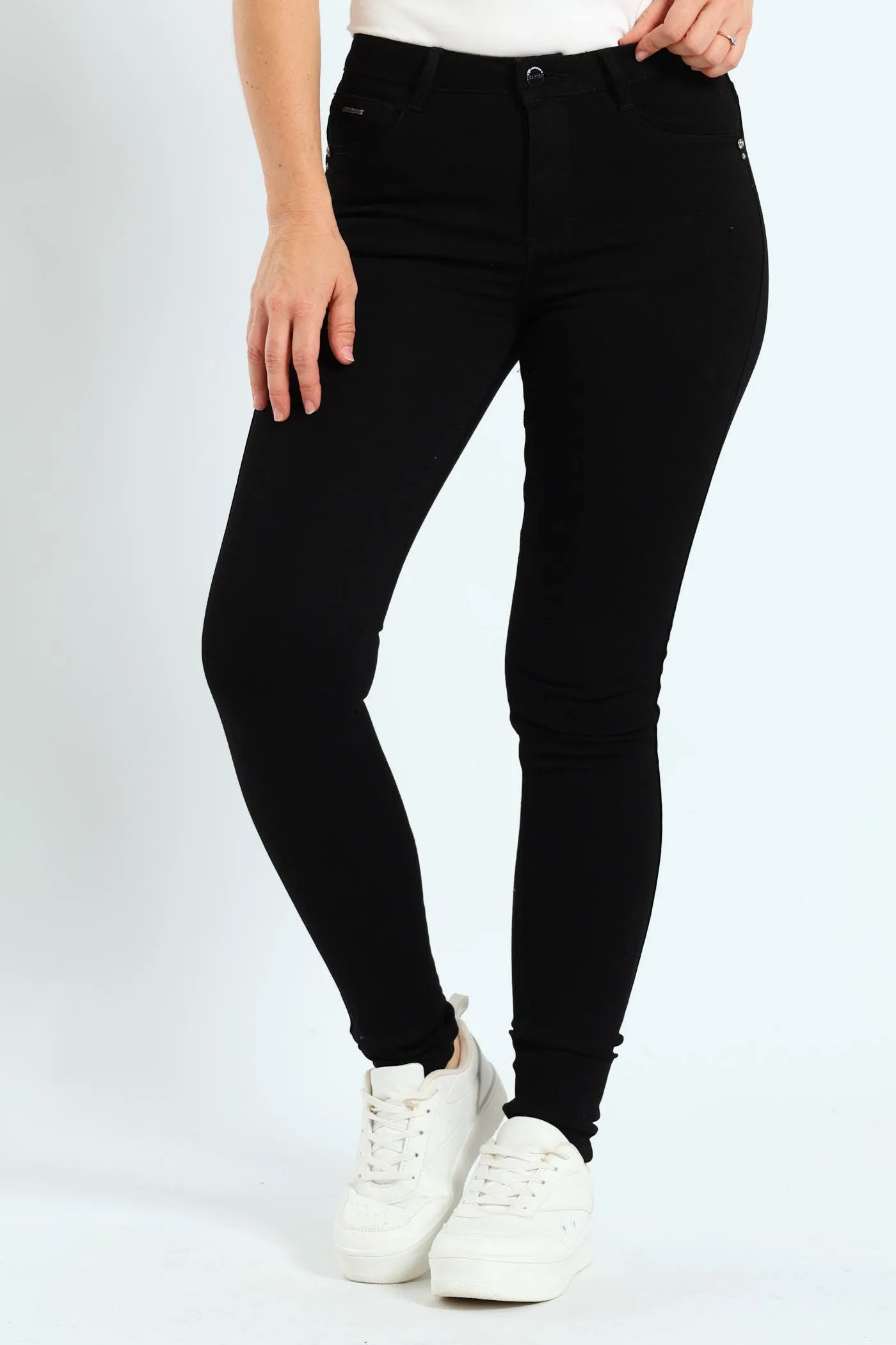 Mid Waist Skinny Denim With Wings On Pockets - Black sold by Edgars