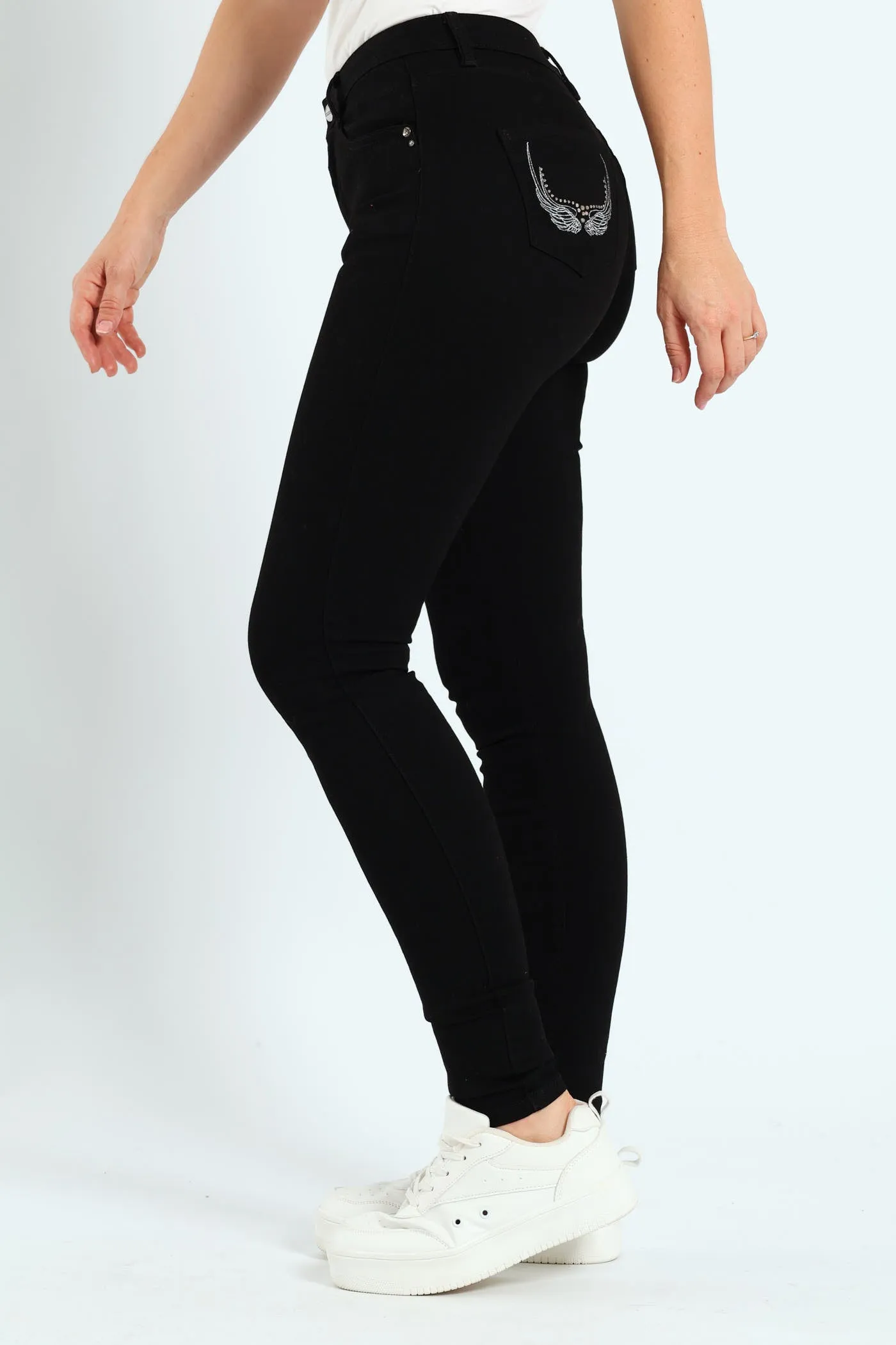 Mid Waist Skinny Denim With Wings On Pockets - Black sold by Edgars product image thumbnail 3