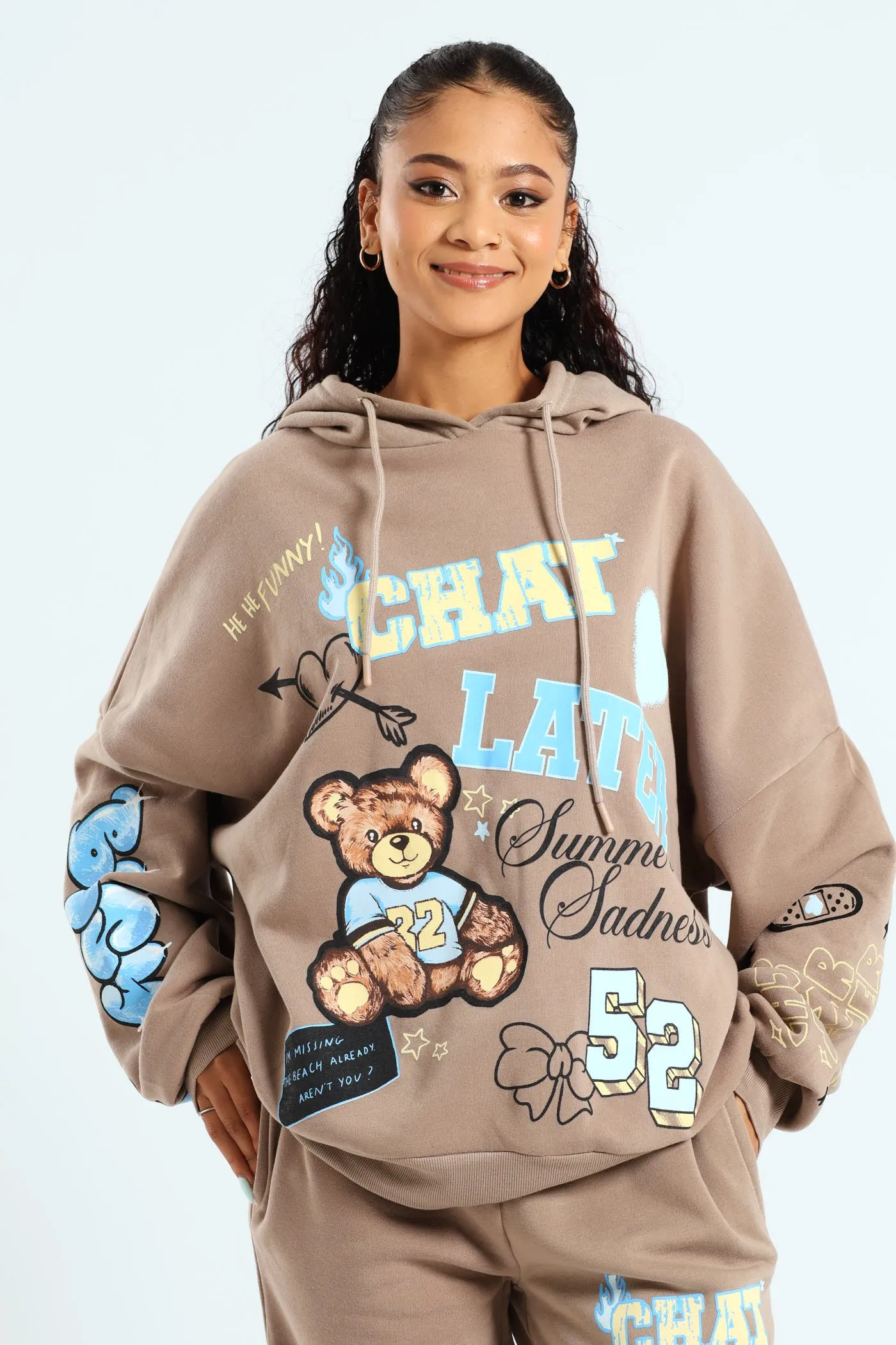 Oversized Fleece Teddy Hoodie - Taupe sold by Edgars