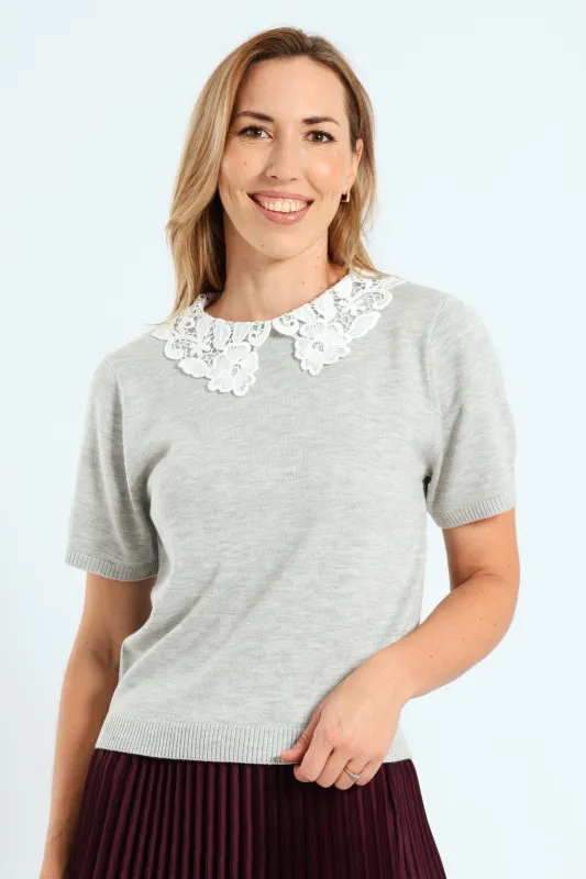 Keyhole Preppy Pullover Tee - Grey Melange sold by Edgars