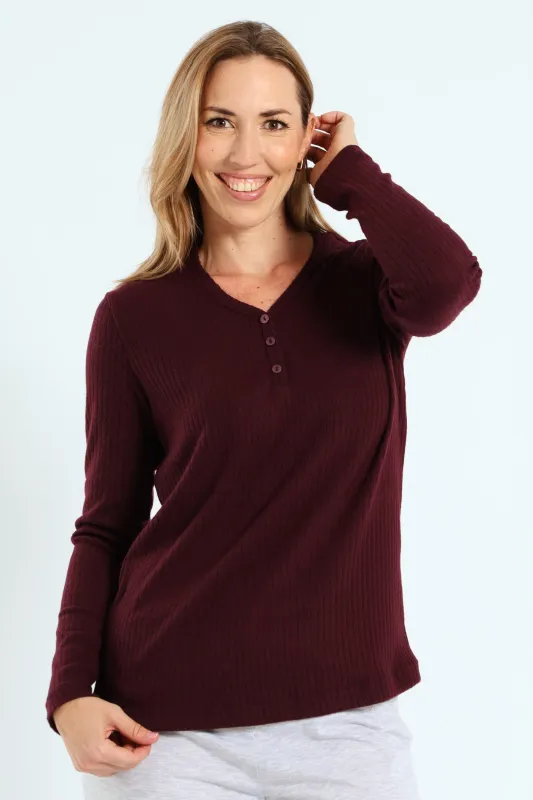 Long Sleeve Brushed Rib Tee - Wine sold by Edgars 