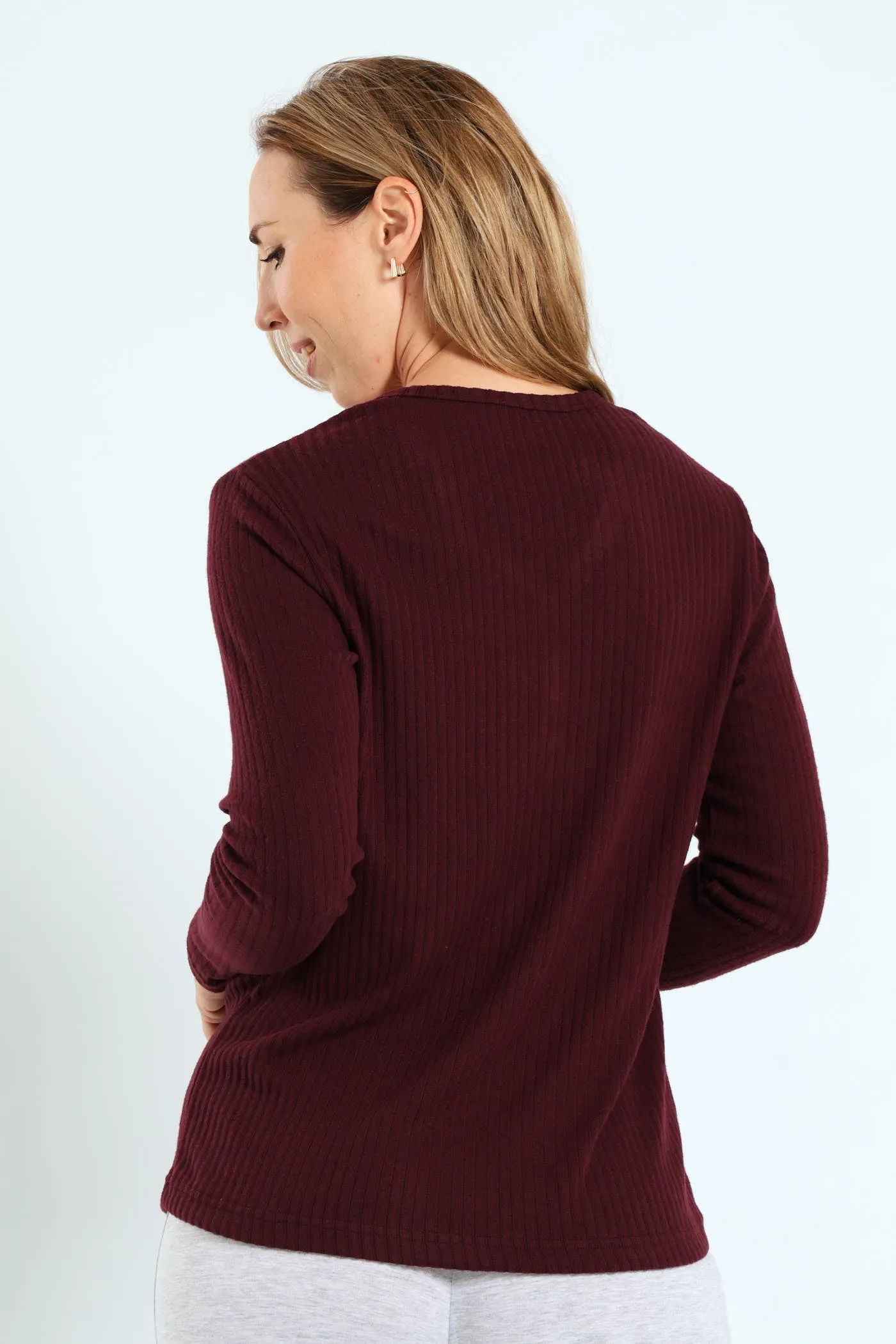 Long Sleeve Brushed Rib Tee - Wine sold by Edgars product image thumbnail 4
