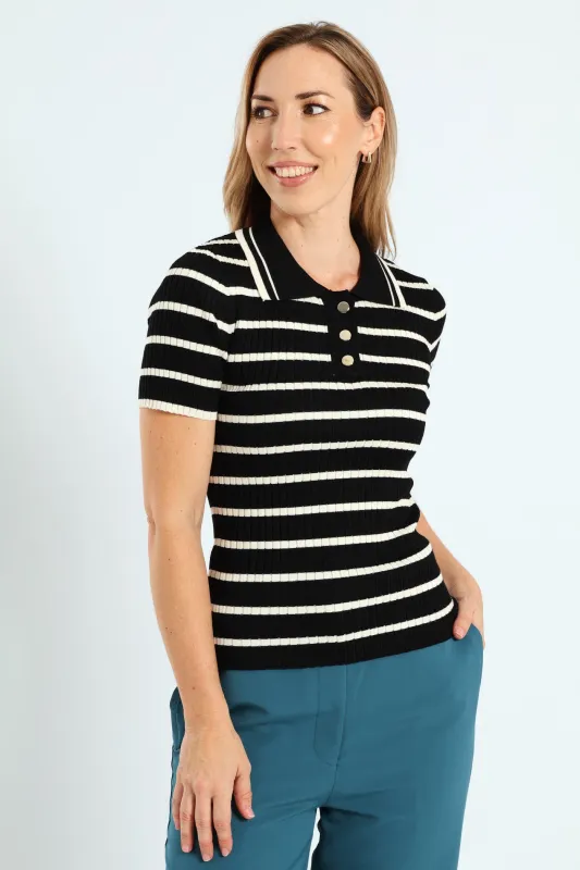 Striped Golfer Tee - Black/Cream sold by Edgars 