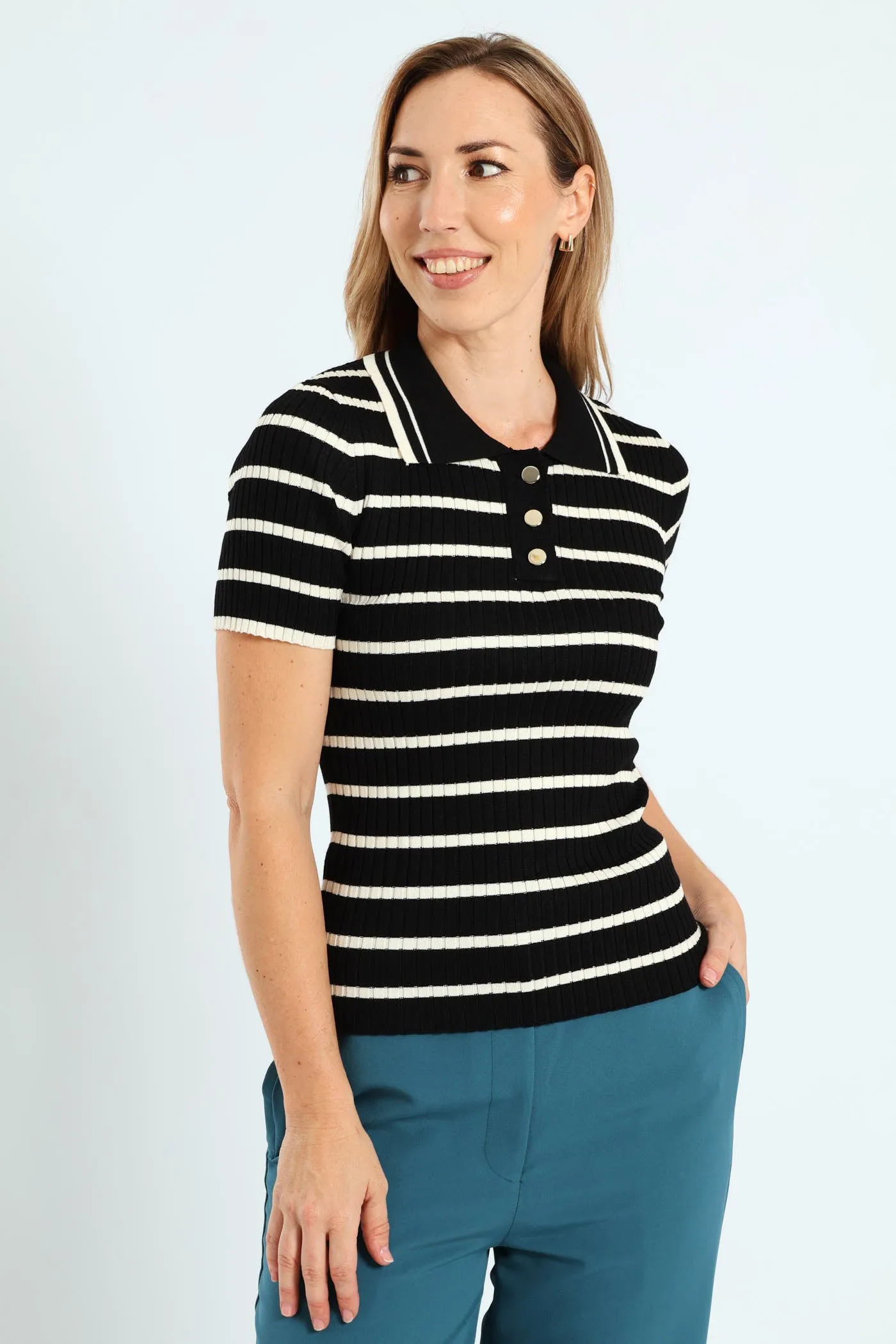 Striped Golfer Tee - Black/Cream sold by Edgars