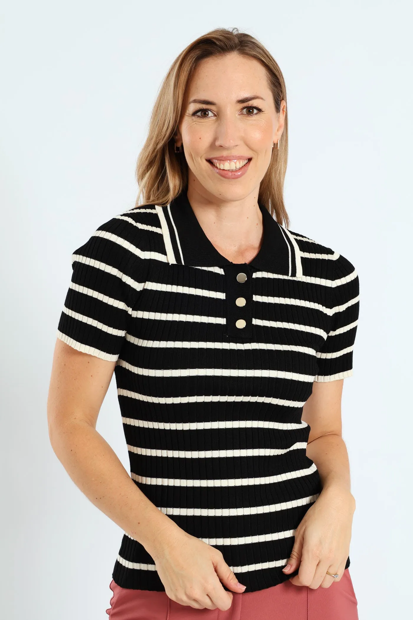 Striped Golfer Tee - Cream/Black sold by Edgars