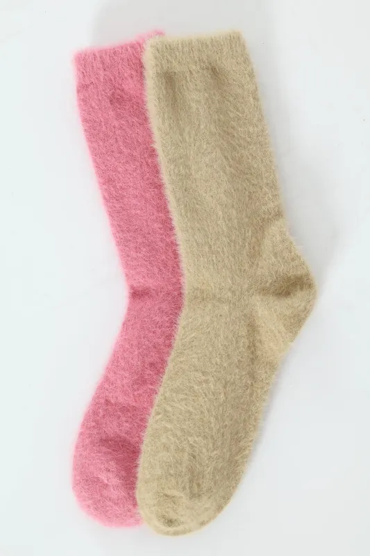 2 Pack Plain Fluffy Cosy Socks - Pink sold by Edgars 