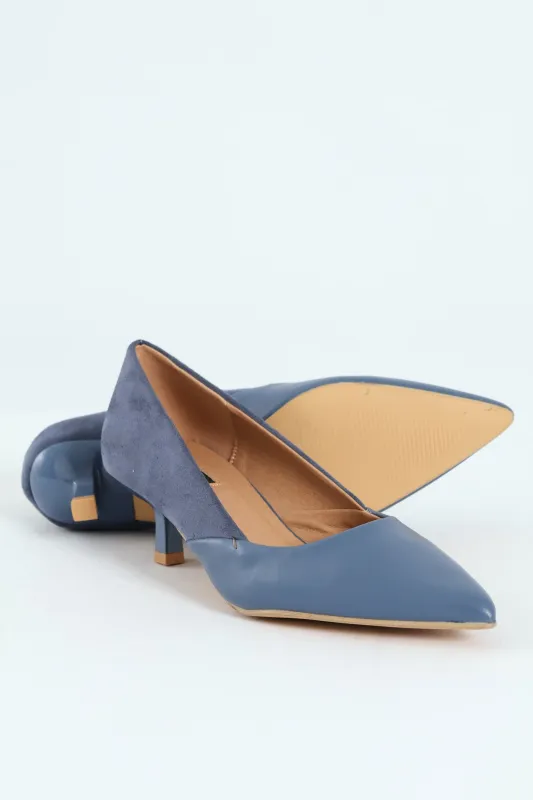 Multi Fabric Kitten Court Heel - Blue sold by Edgars