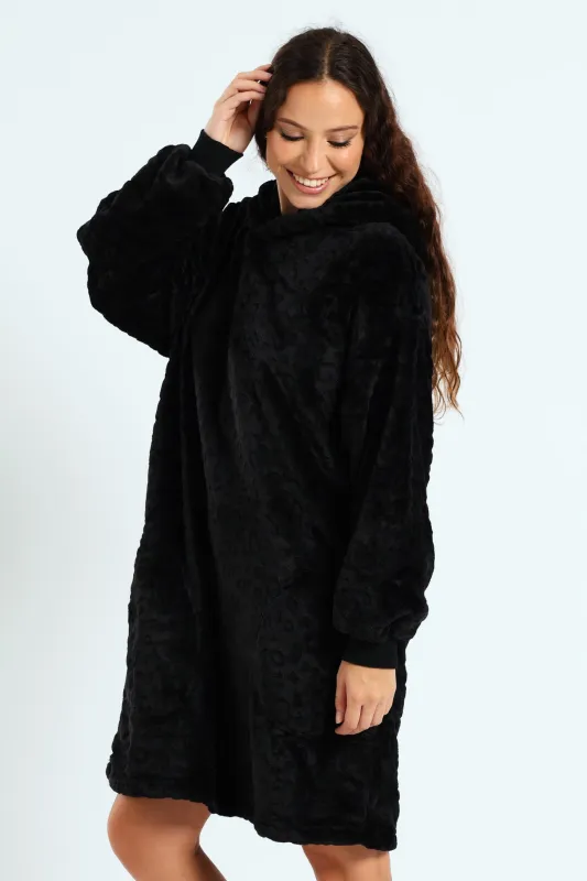 Embossed Animal Print Oversize Snuggie - Black sold by Edgars 