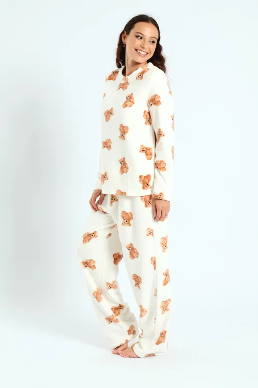 Long Sleeve Cosy Teddy Top & Pants Set - Cream sold by Edgars