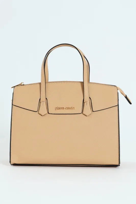 Vivian Structured Satchel - Beige made by Pierre Cardin