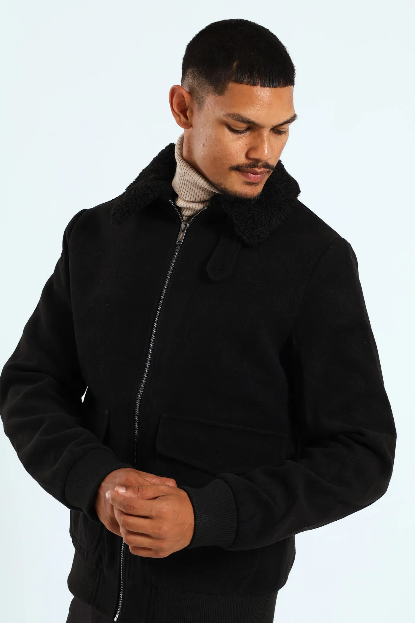Sherpa Collar Melton Jacket - Black sold by Edgars