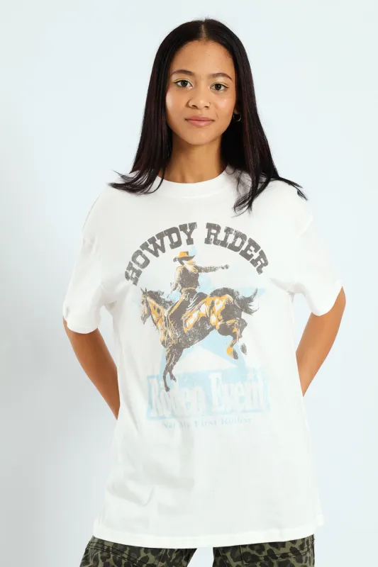 Short Sleeve Oversized Howdy Tee - Off White sold by Edgars