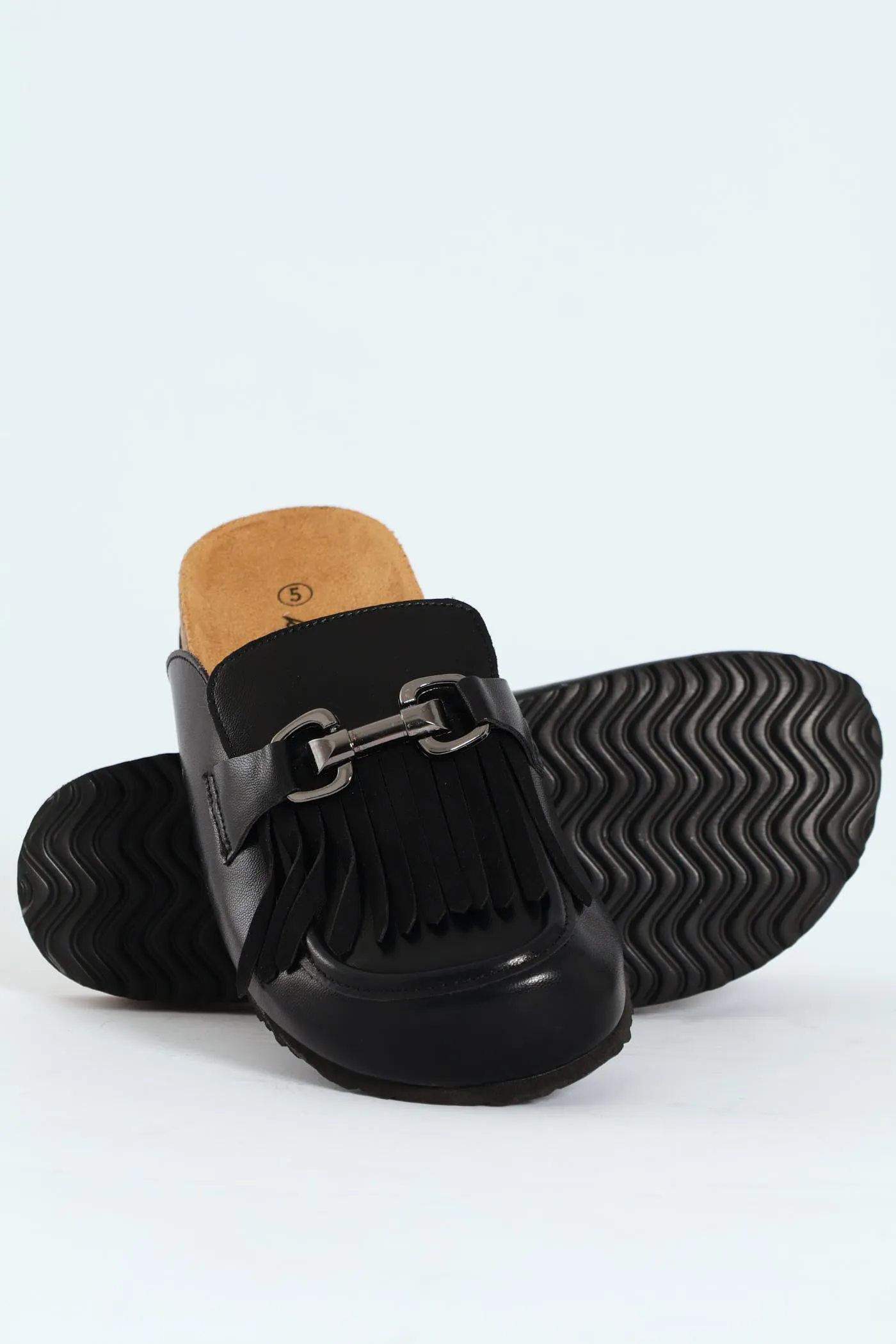 Push In Mule With Tassle Apron Detail - Black sold by Edgars