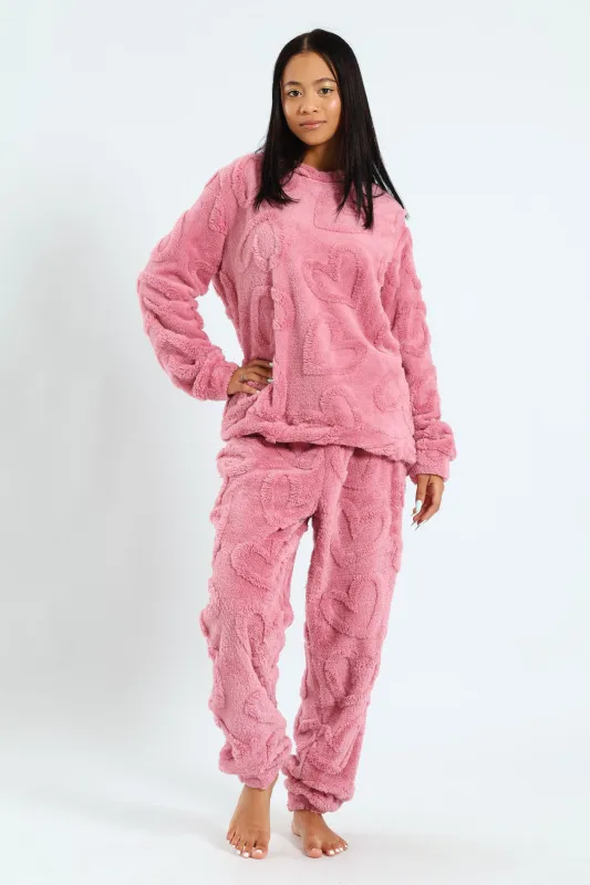 Long Sleeve & Cosy Hearts Jogger Set - Pink sold by Edgars 